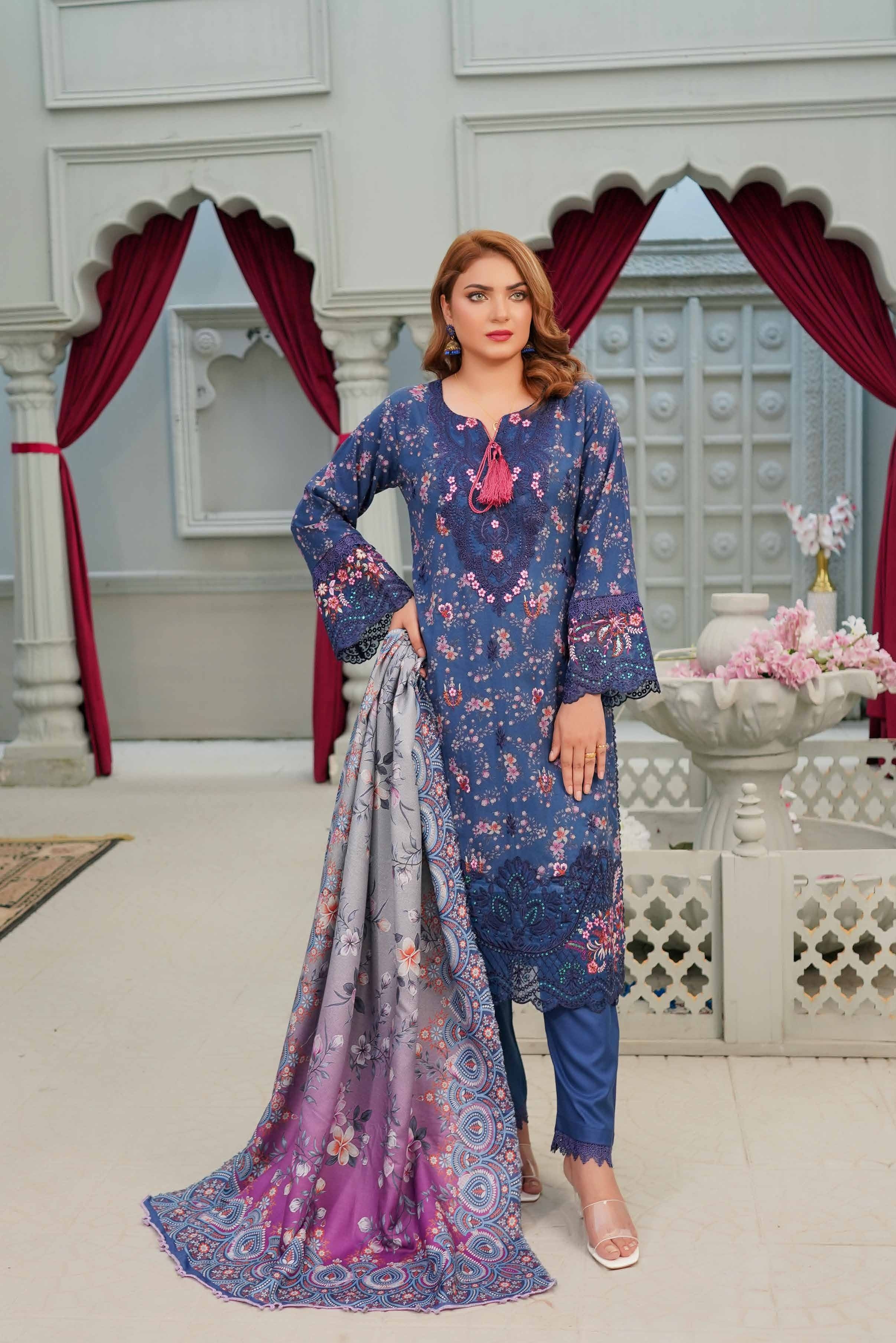 Munira Embroidered Dhanak 3 Piece Suit MUN681