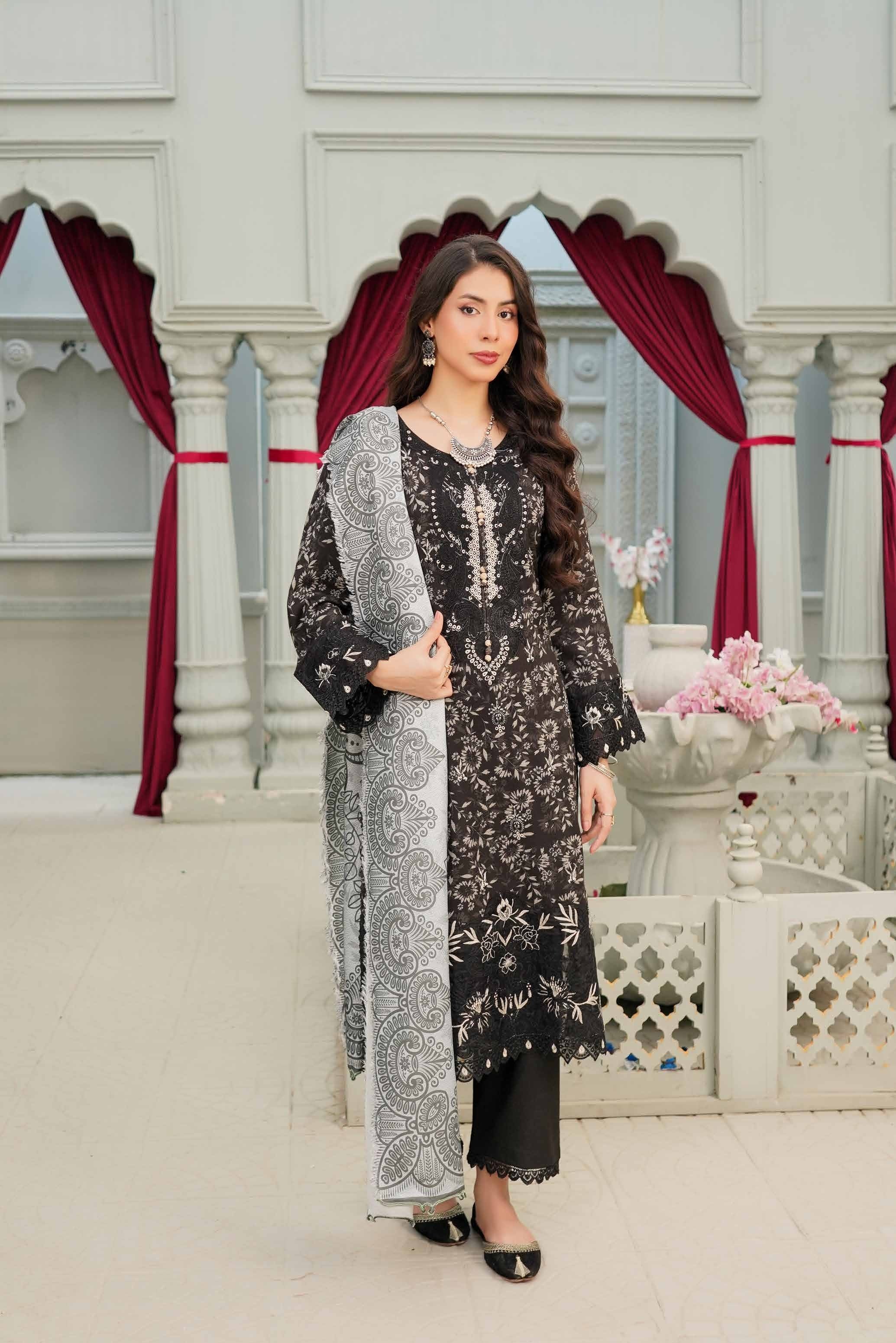 Munira Embroidered Dhanak 3 Piece Suit MUN682