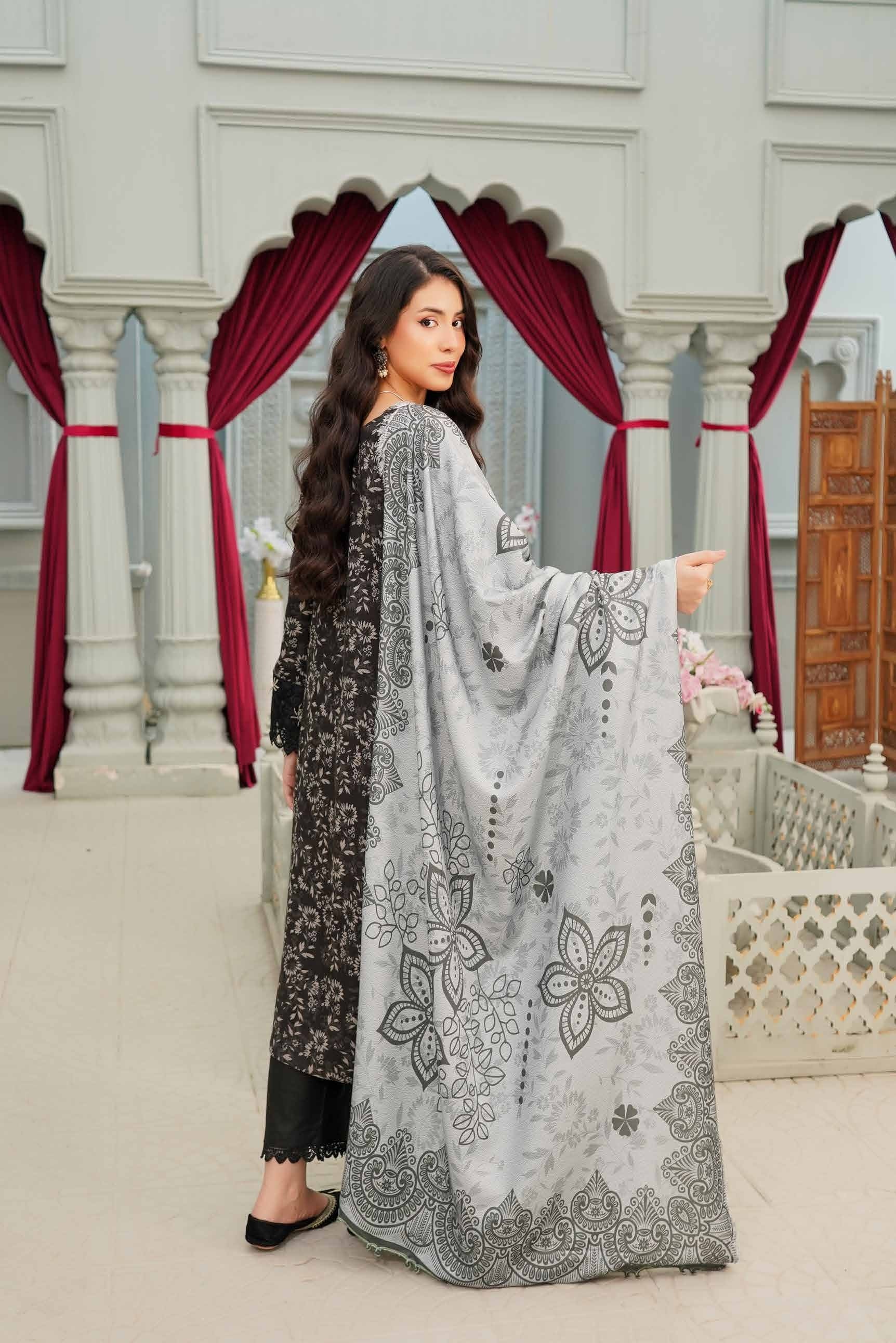 Munira Embroidered Dhanak 3 Piece Suit MUN682