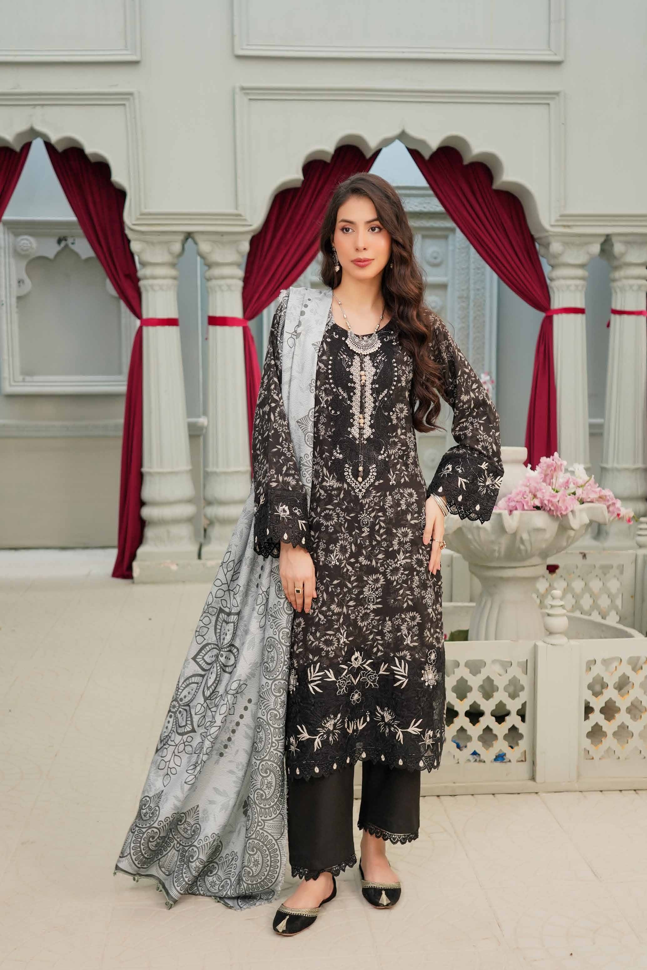 Munira Embroidered Dhanak 3 Piece Suit MUN682