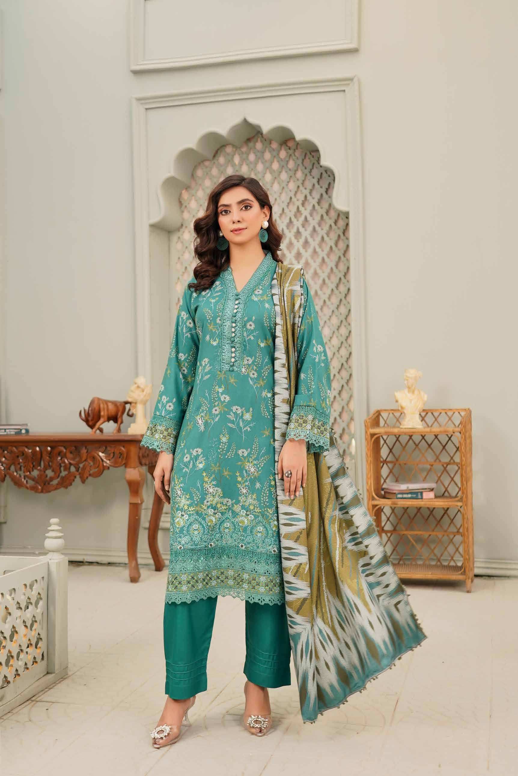 Munira Embroidered Dhanak 3 Piece Suit MUN683