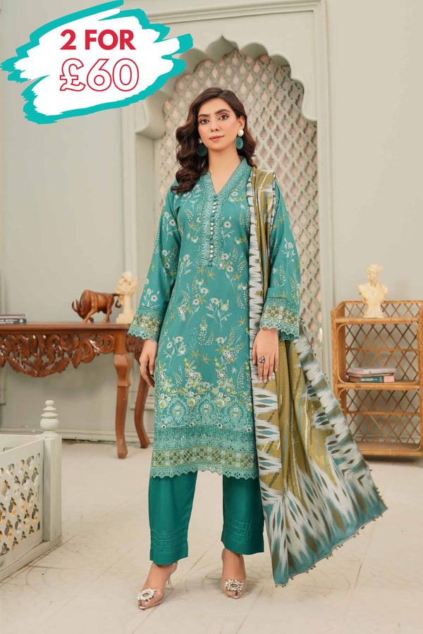 Munira Embroidered Dhanak 3 Piece Suit MUN683