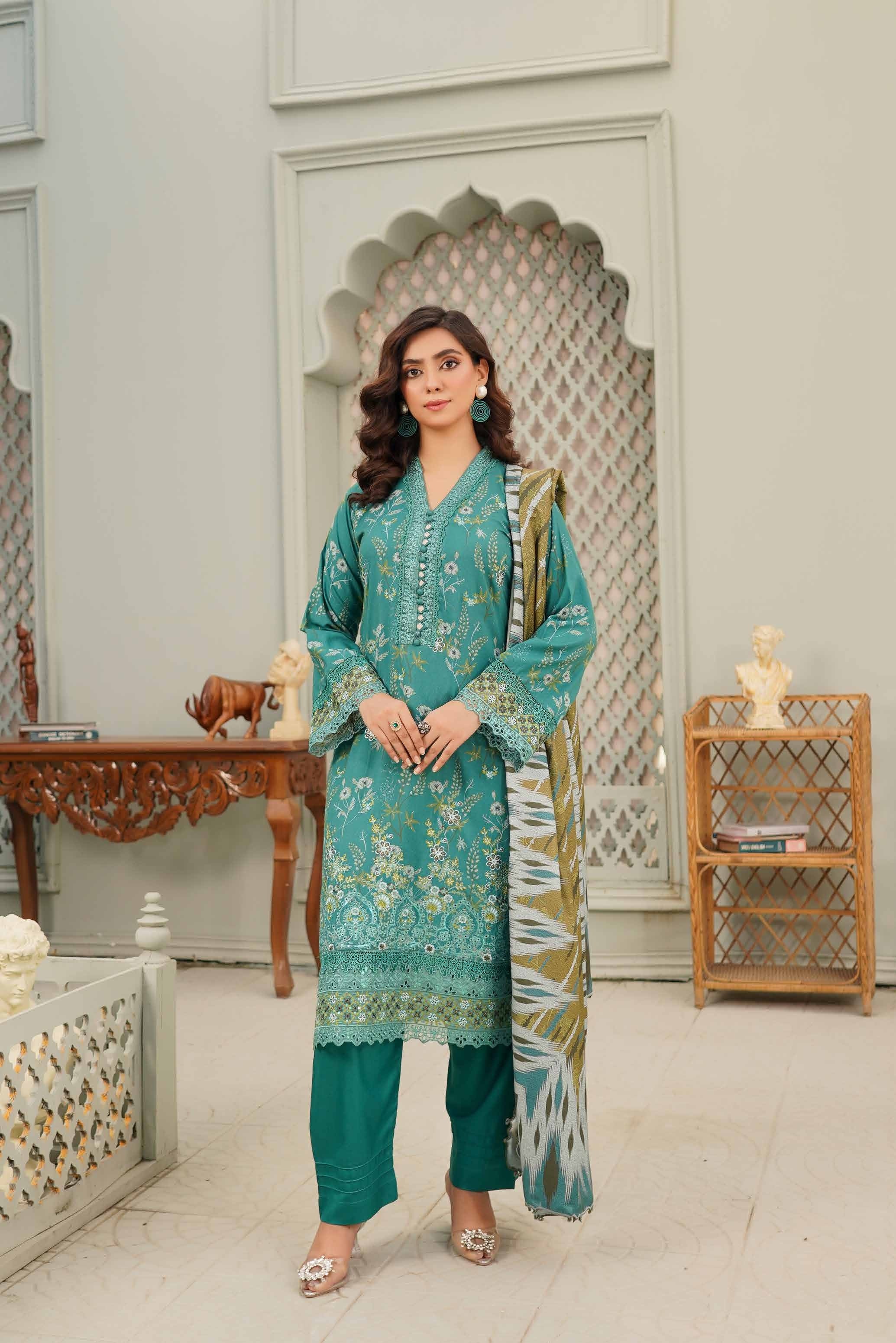 Munira Embroidered Dhanak 3 Piece Suit MUN683