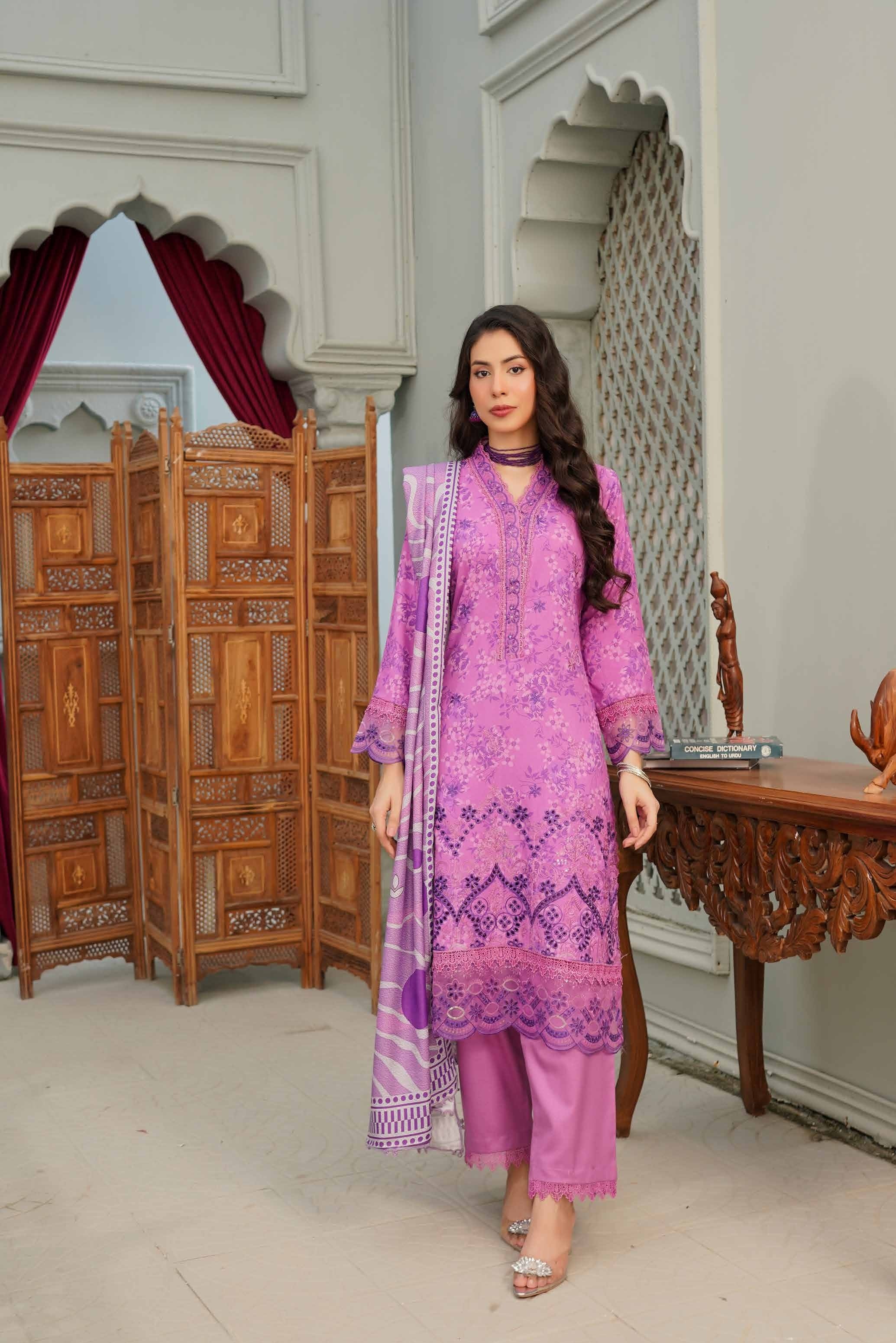 Munira Embroidered Dhanak 3 Piece Suit MUN686