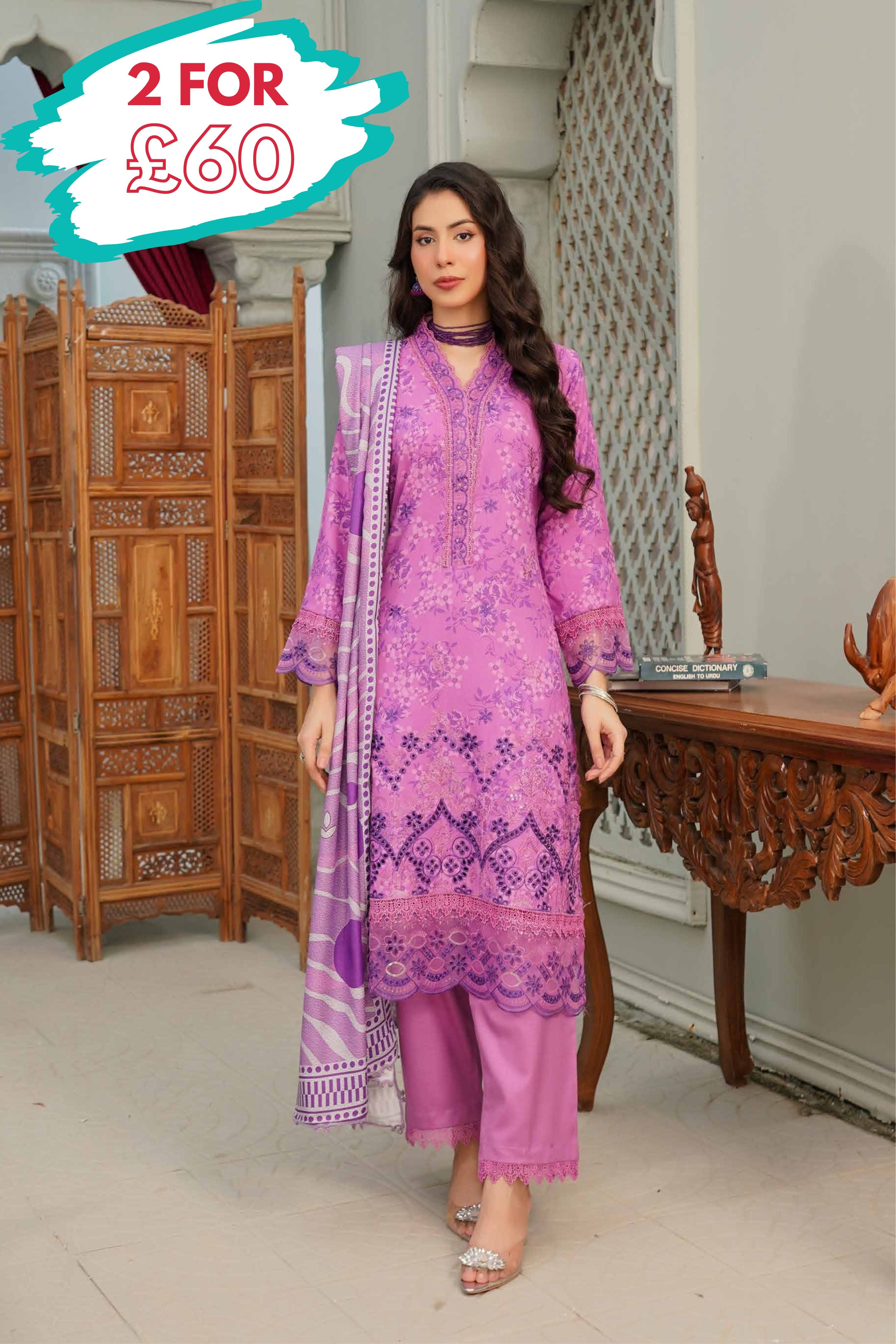 Munira Embroidered Dhanak 3 Piece Suit MUN686