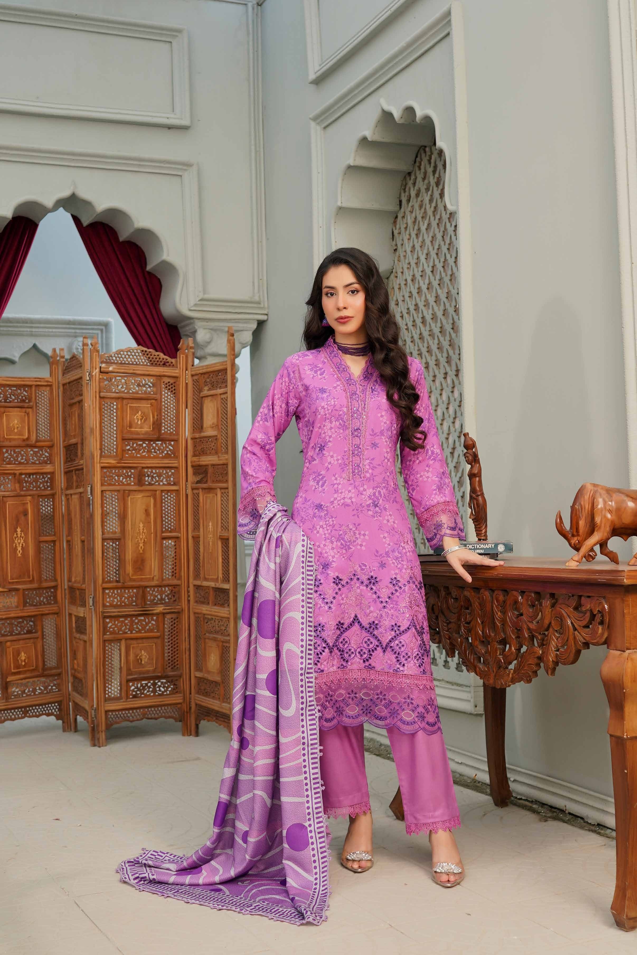 Munira Embroidered Dhanak 3 Piece Suit MUN686