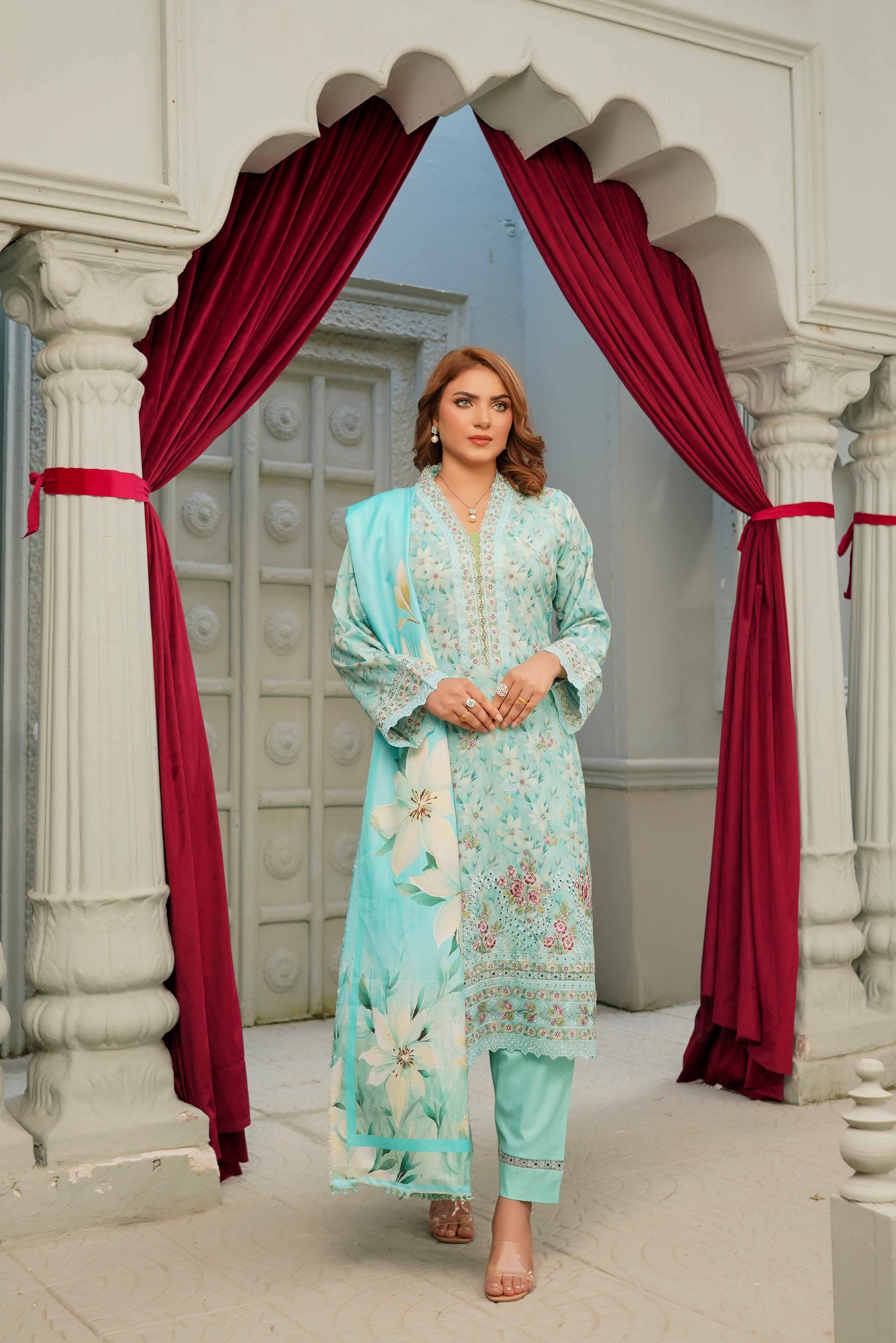 Munira Embroidered Dhanak 3 Piece Suit MUN687