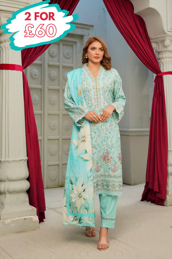 Munira Embroidered Dhanak 3 Piece Suit MUN687