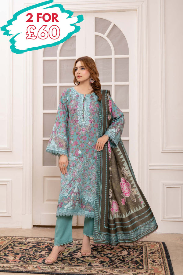 Munira Embroidered Dhanak 3 Piece Suit MUN761