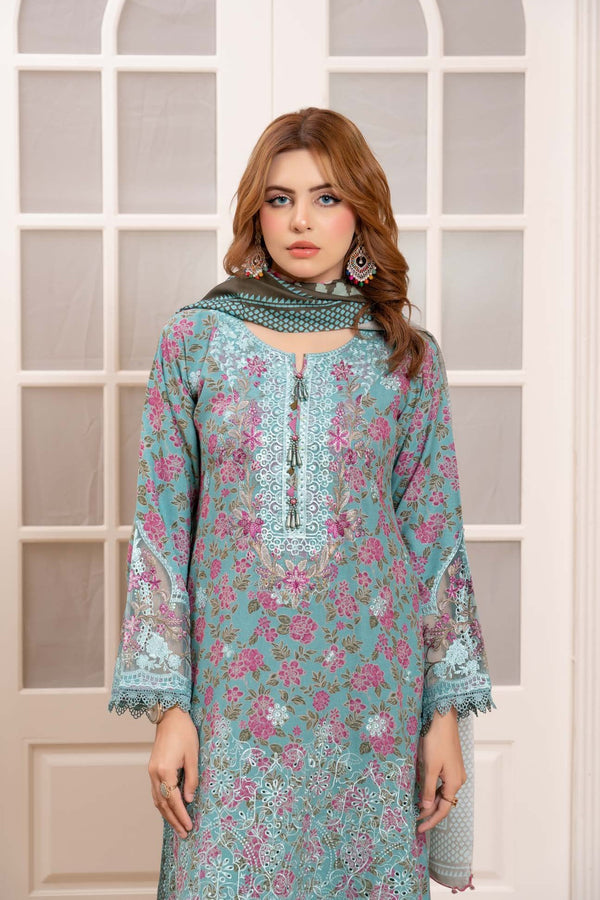 Munira Embroidered Dhanak 3 Piece Suit MUN761