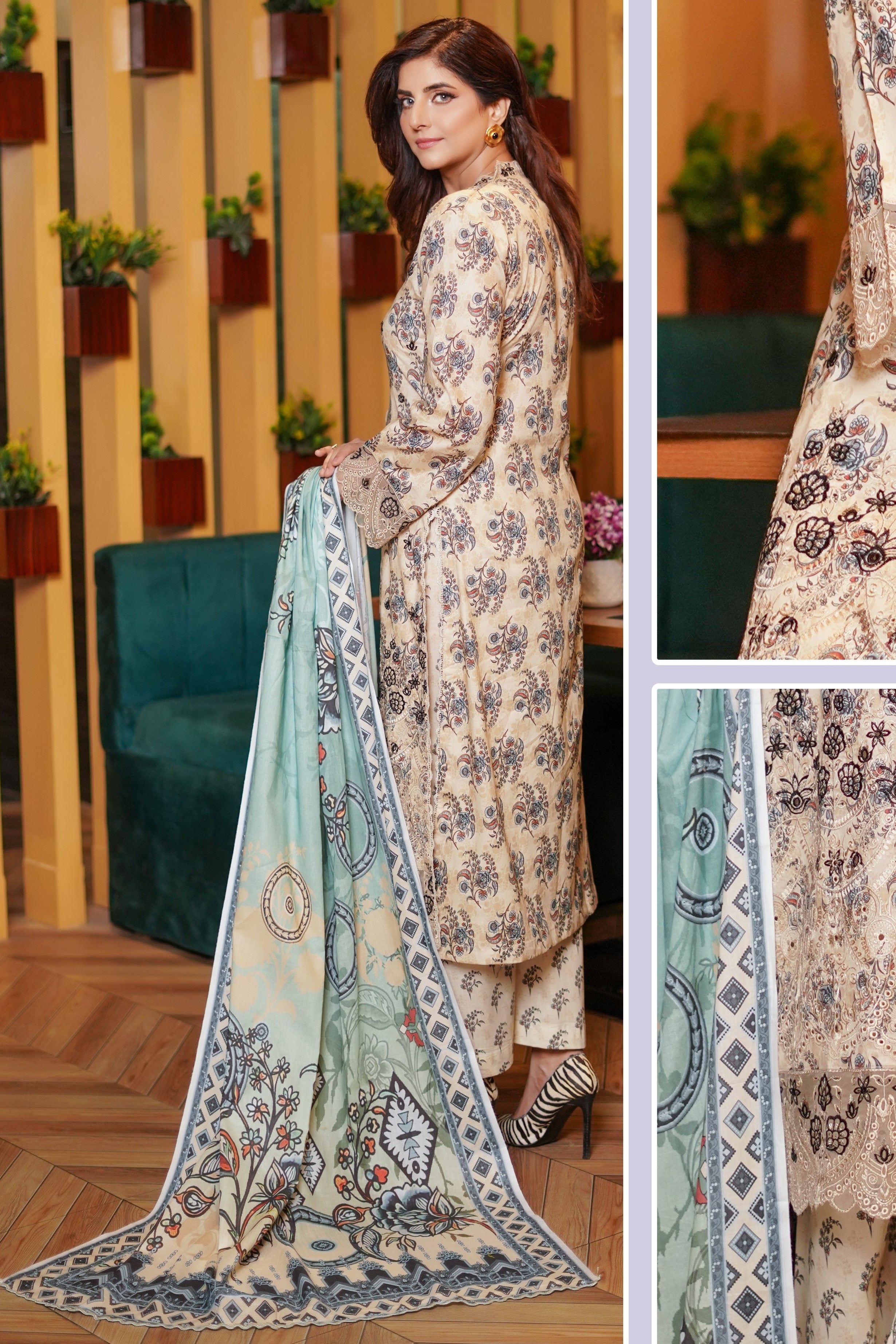 Munira Embroidered Lawn 3 Piece Suit MUN646