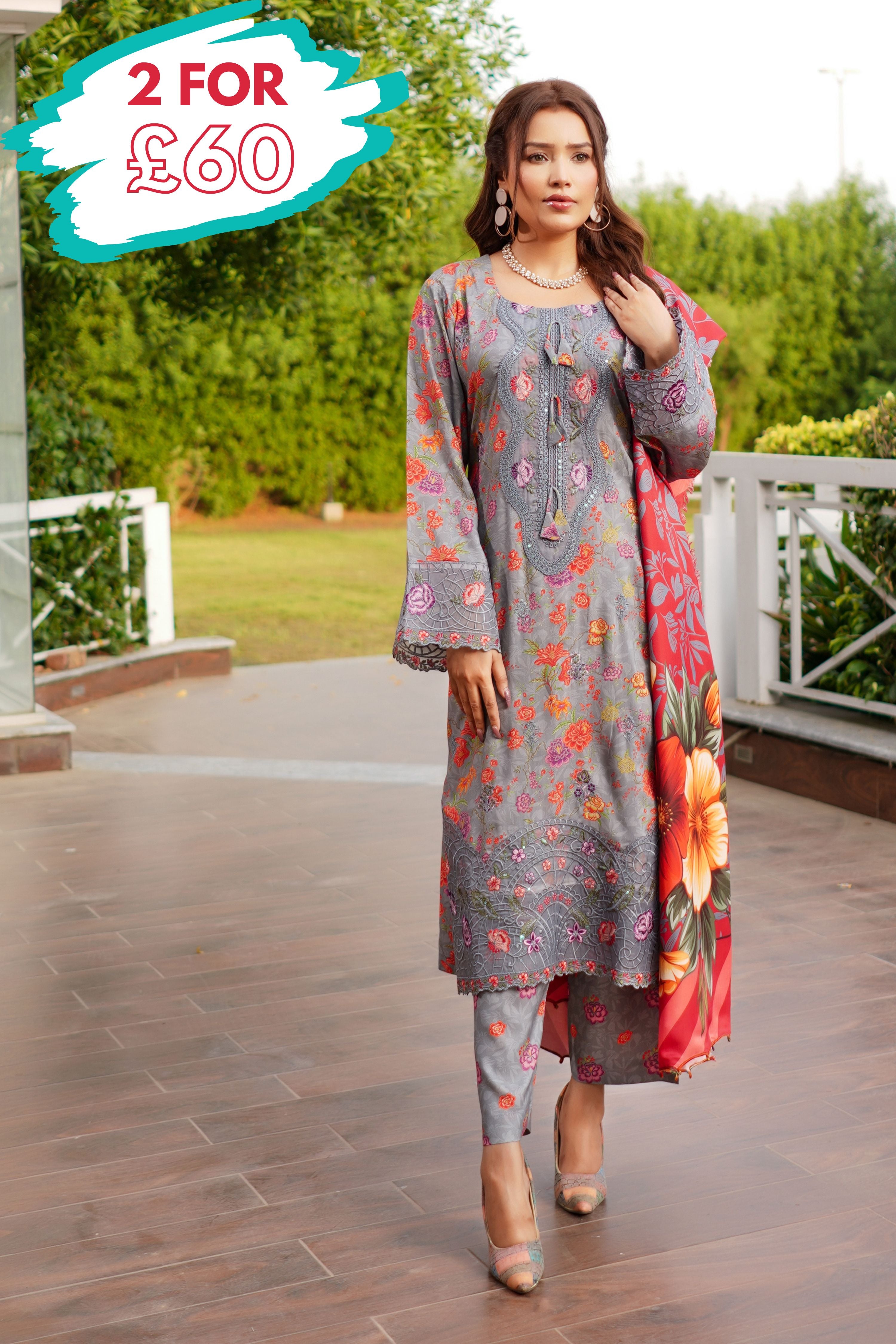 Munira Embroidered Linen 3 Piece Suit MUN689