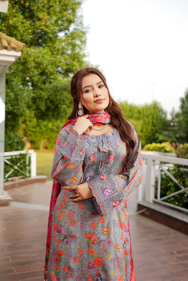 Munira Embroidered Linen 3 Piece Suit MUN689