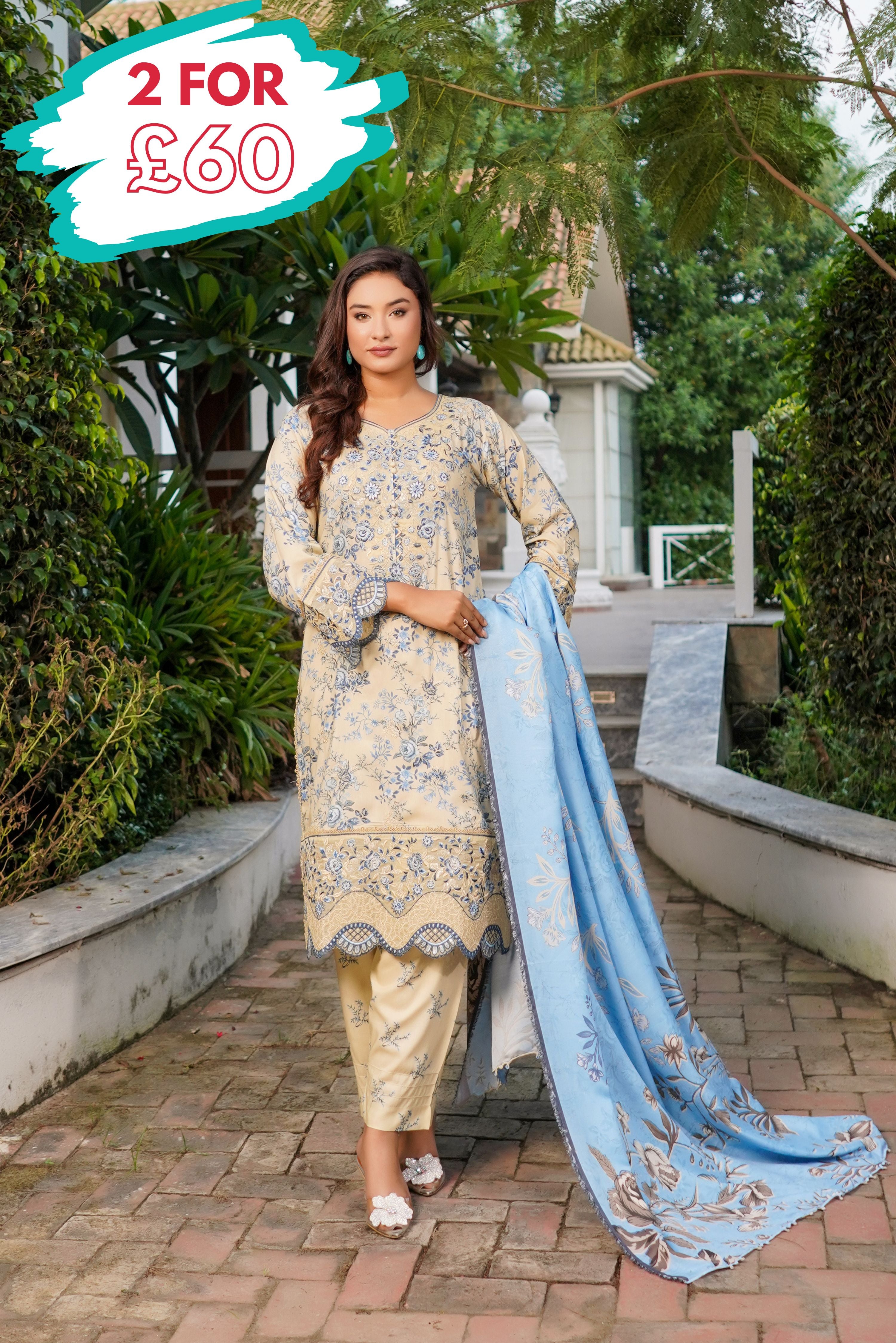 Munira Embroidered Linen 3 Piece Suit MUN690