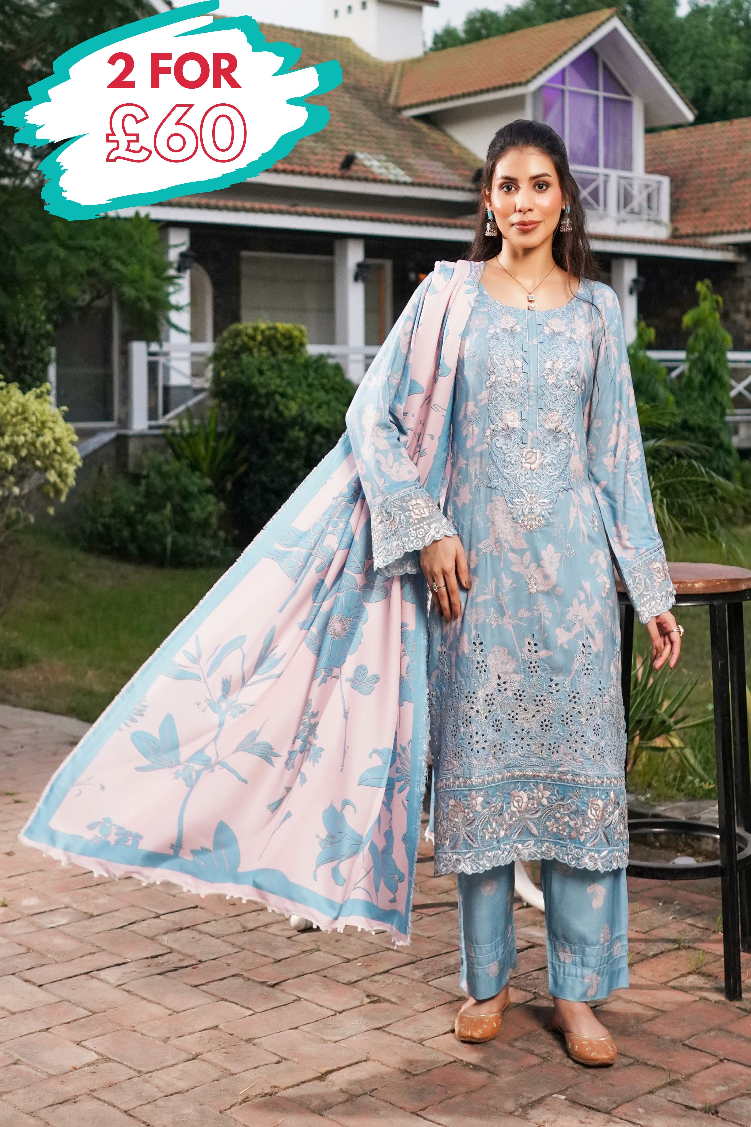 Munira Embroidered Linen 3 Piece Suit MUN691