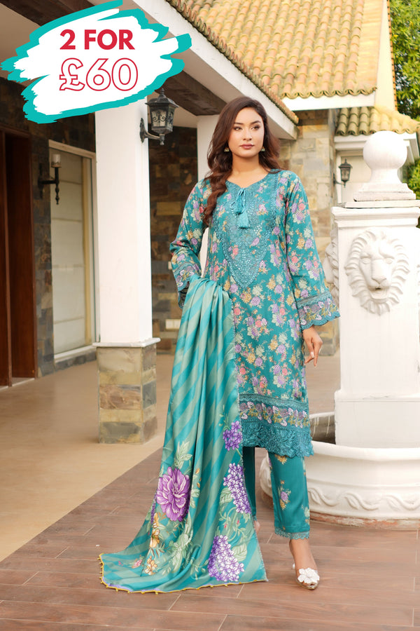 Munira Embroidered Linen 3 Piece Suit MUN688