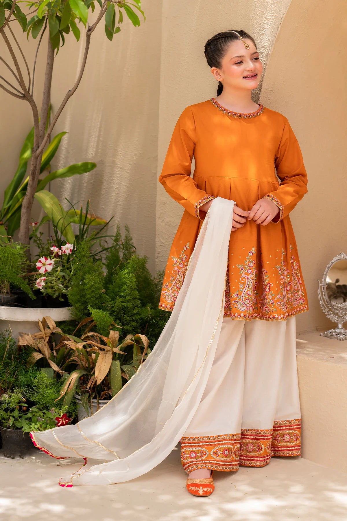 Ziva Embroidered Lawn Girls 3 Piece Peplum Dress ZIV02