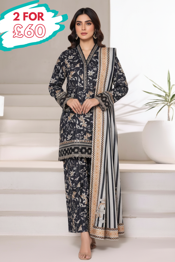 Sada Bahar Emboidered Khaddar Short Shirt Palazzo Suit SBA219