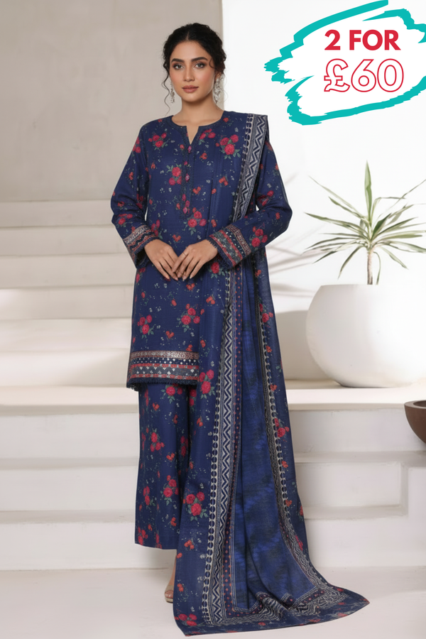 Sada Bahar Embroidered Khaddar Short Shirt Palazzo Suit SBA222