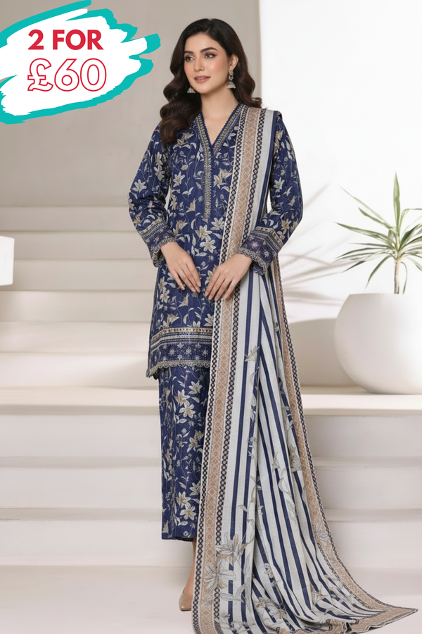 Sada Bahar Embroidered Khaddar Short Shirt Palazzo Suit SBA223