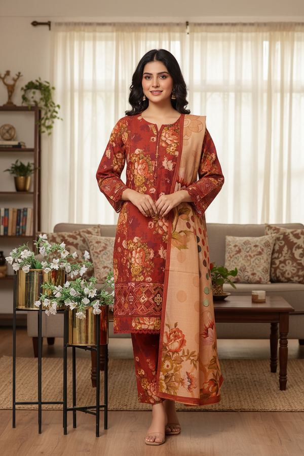 Sada Bahar Embroidered Khaddar 3 Piece Suit SBA148