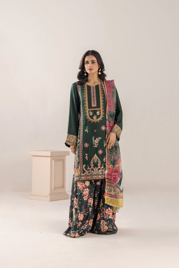 Traditional Threads Embroidered Linen 3 Piece Sharara TRA29