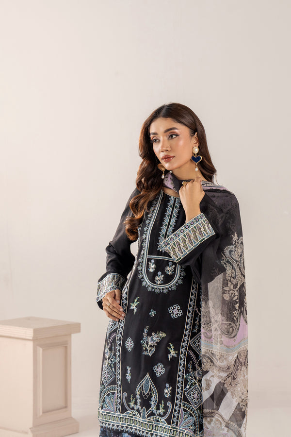Traditional Threads Embroidered Linen 3 Piece Sharara TRA31