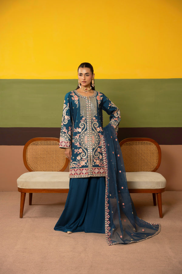 Traditional Threads Embroidered Viscose 3 Piece Sharara TRA26