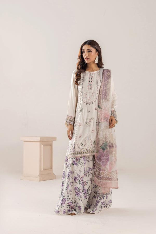 Traditional Threads Embroidered Linen 3 Piece Sharara TRA30