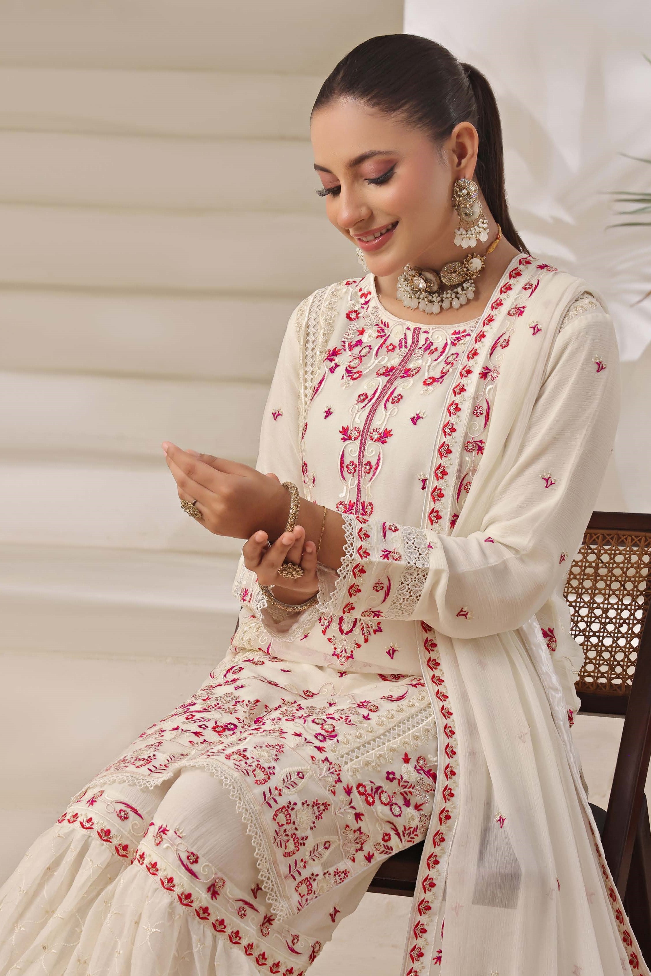 Wardah Uzair Embroidered Chiffon Gharara WAR60