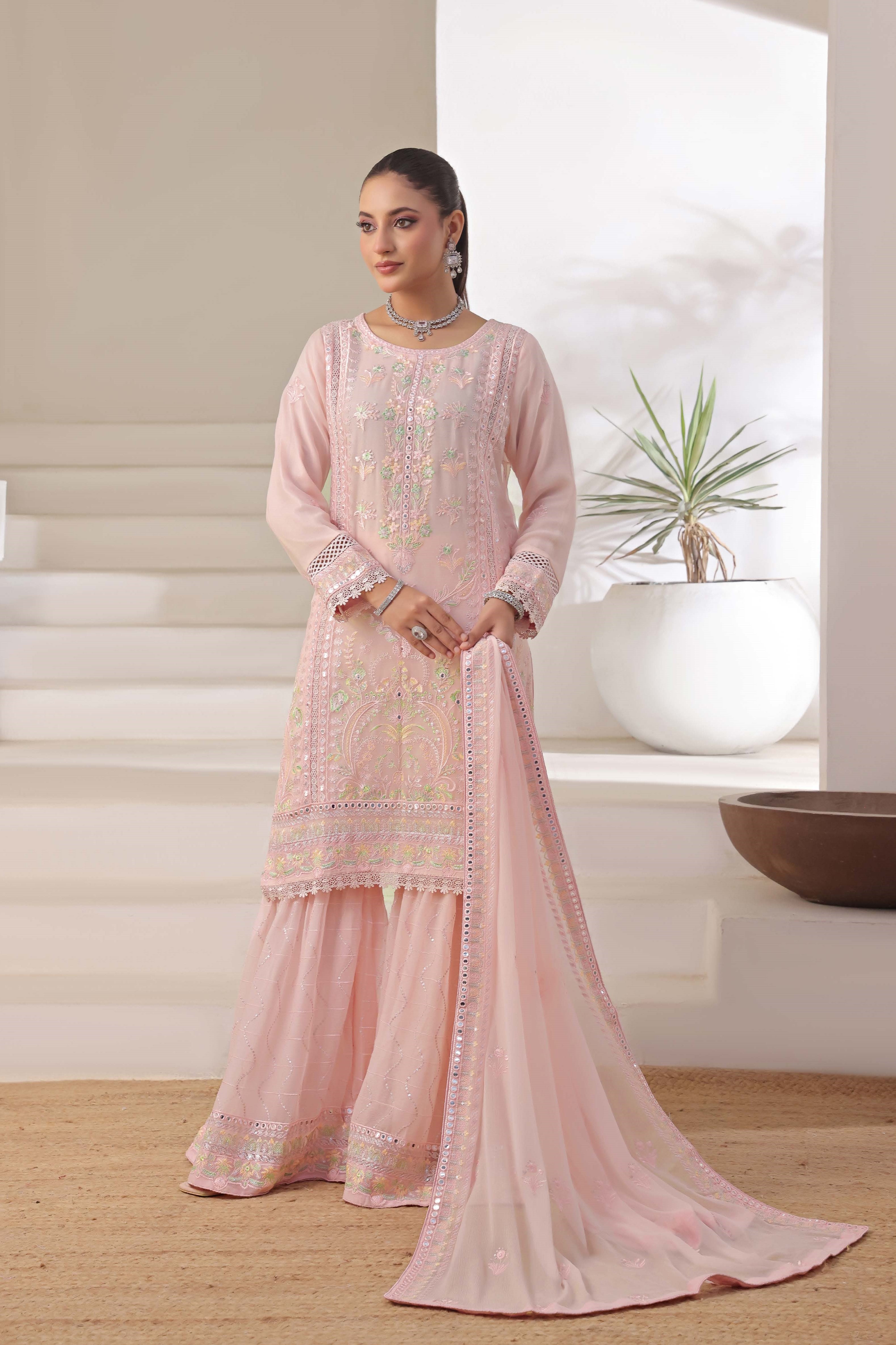 Wardah Uzair Embroidered Chiffon Gharara WAR61