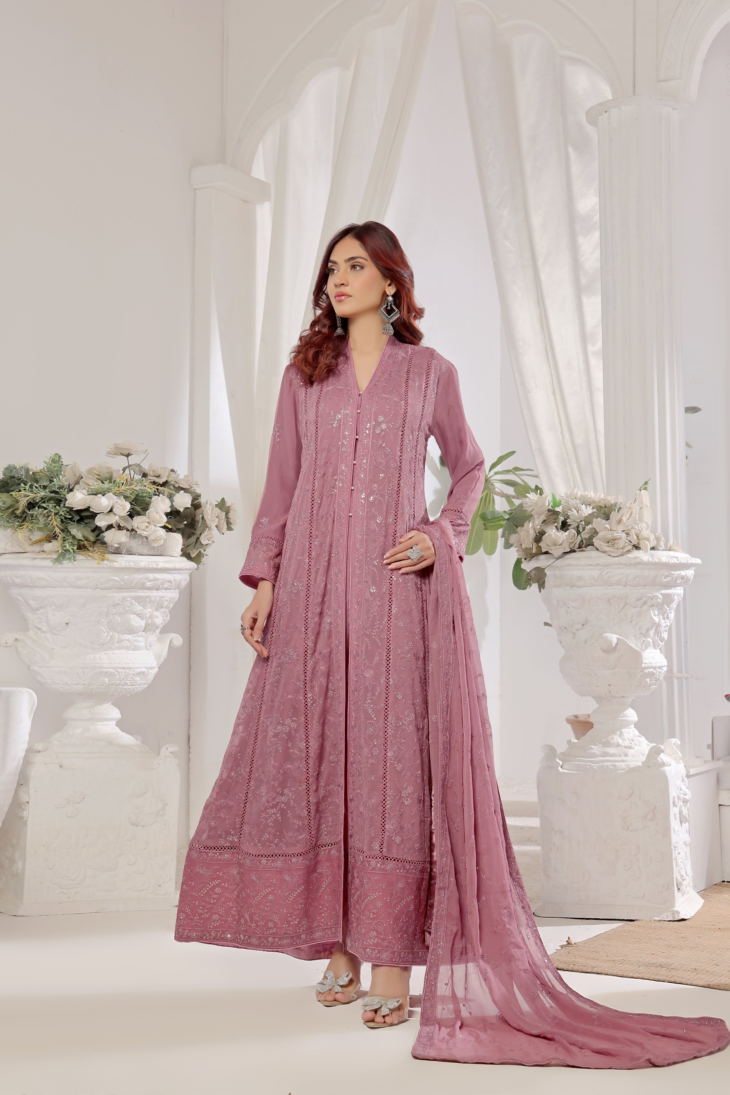Wardah Uzair Embroidered Chiffon Maxi Dress Sitara-e-Nazneen WAR46