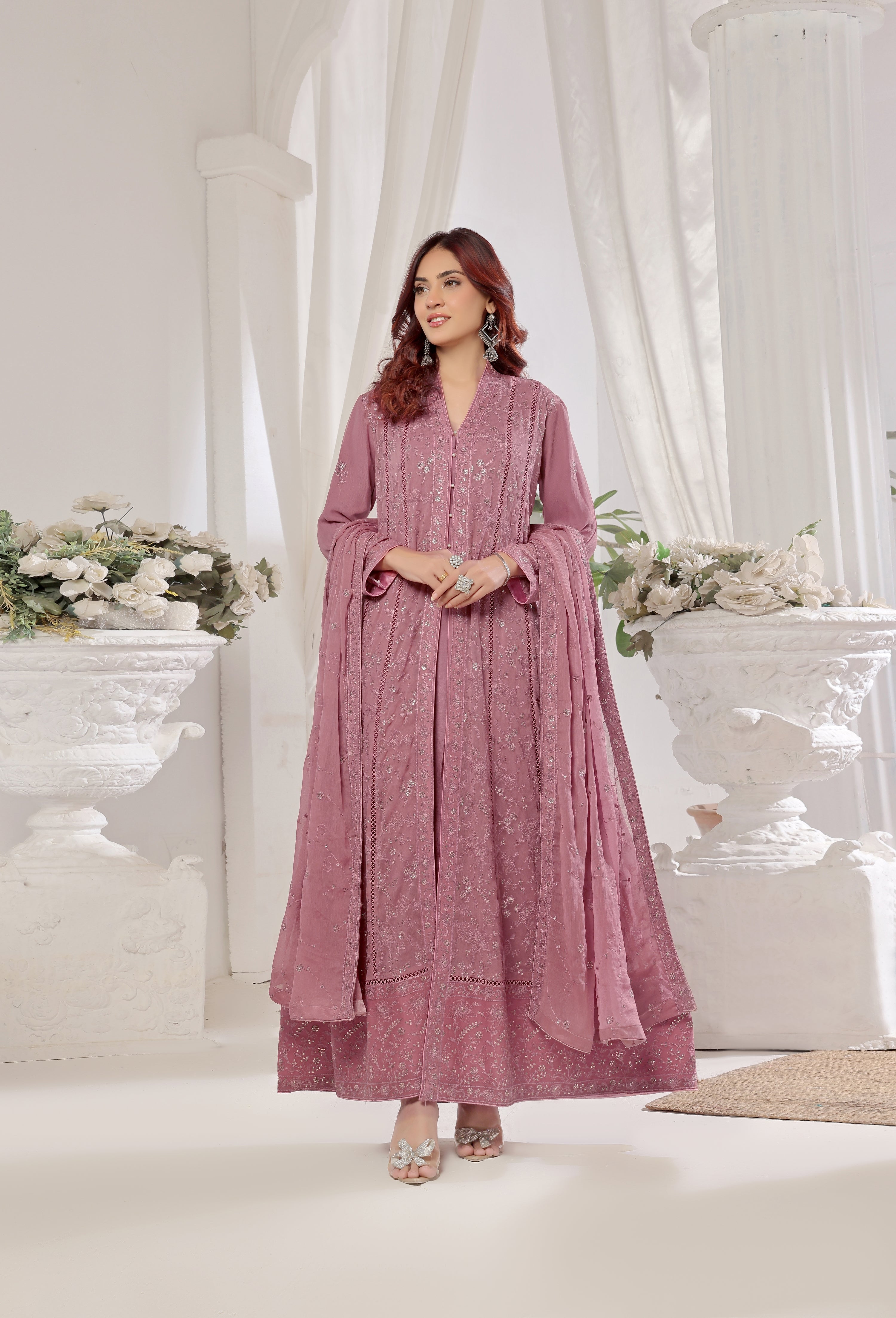 Wardah Uzair Embroidered Chiffon Maxi Dress Sitara-e-Nazneen WAR46