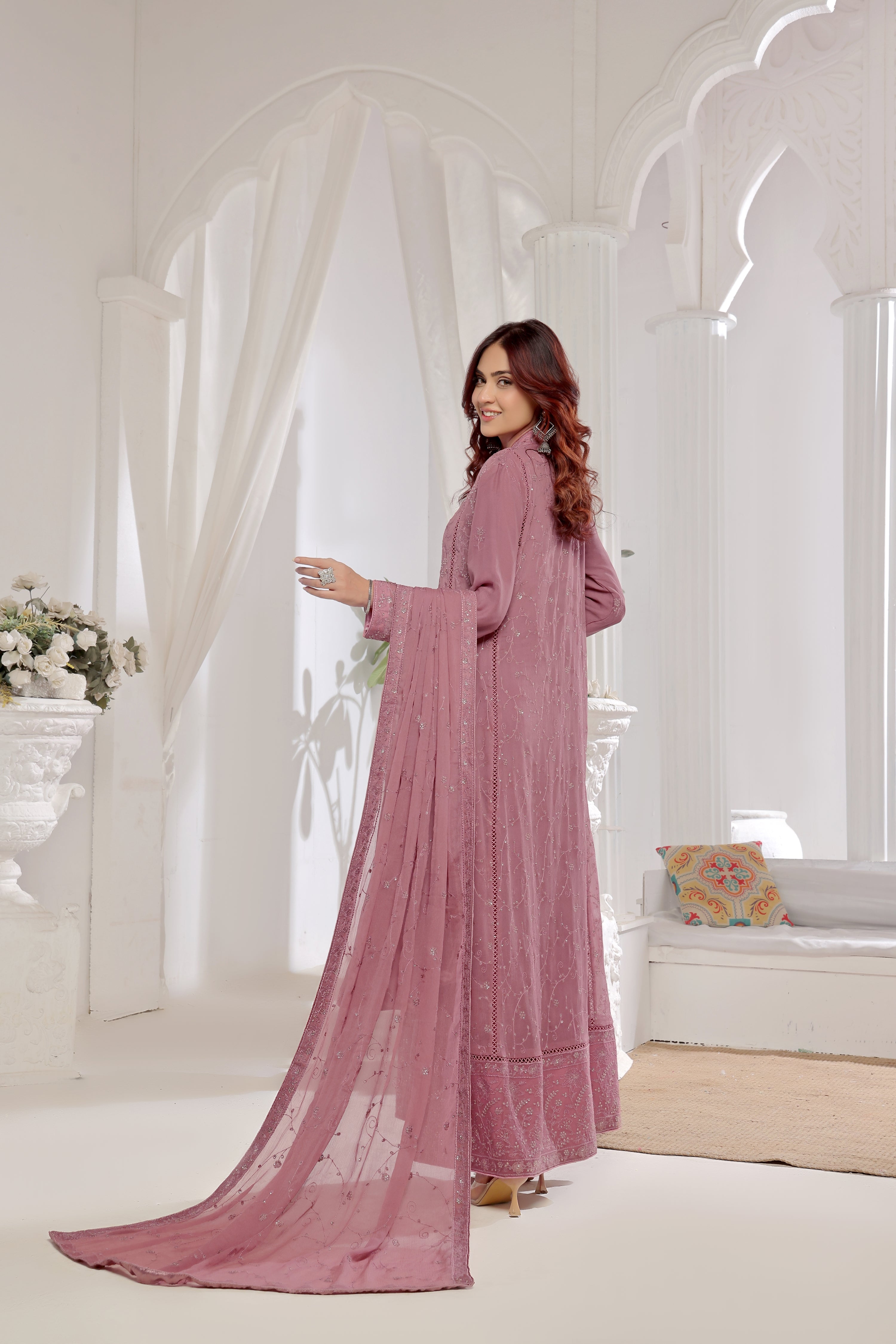 Wardah Uzair Embroidered Chiffon Maxi Dress Sitara-e-Nazneen WAR46