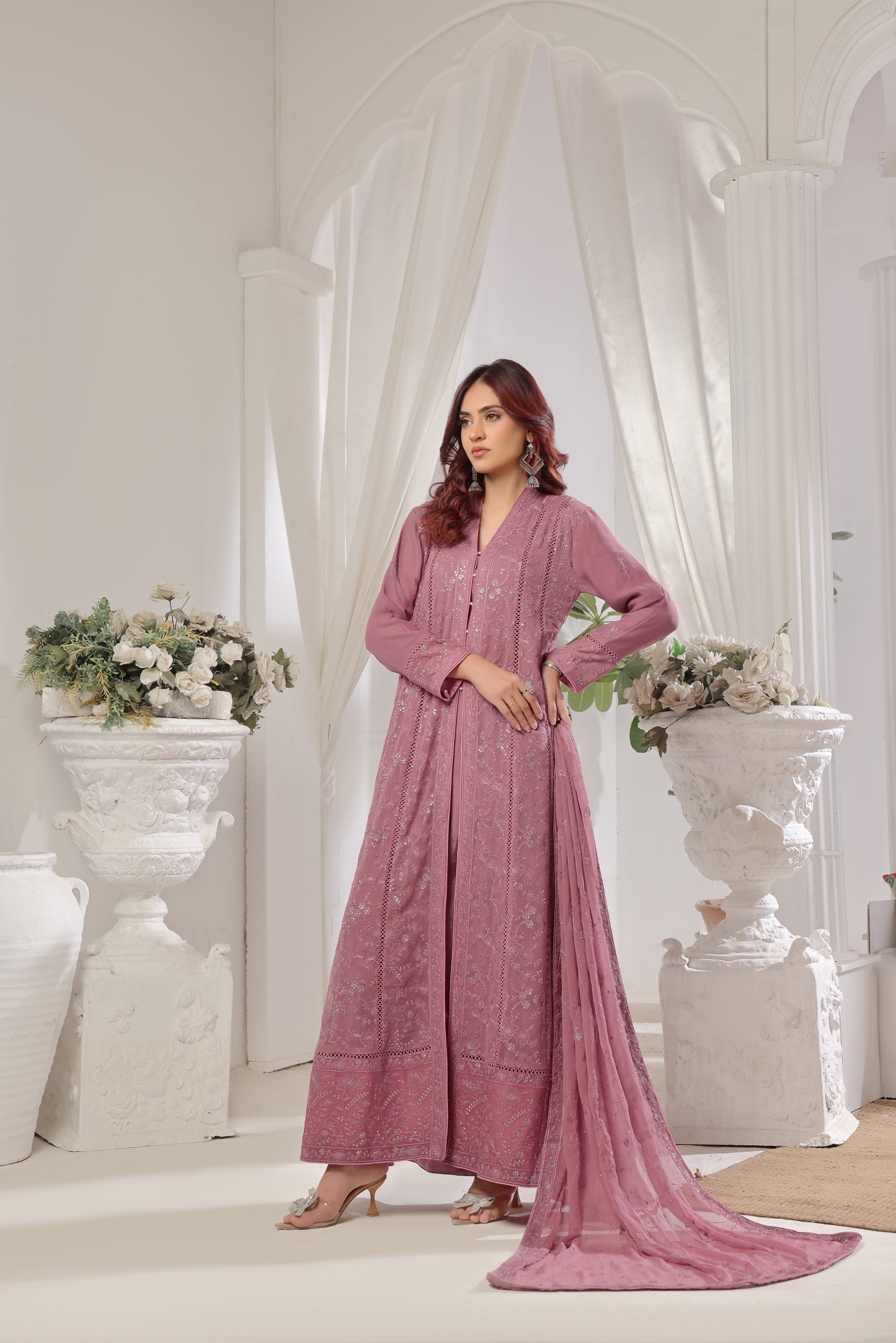 Wardah Uzair Embroidered Chiffon Maxi Dress Sitara-e-Nazneen WAR46
