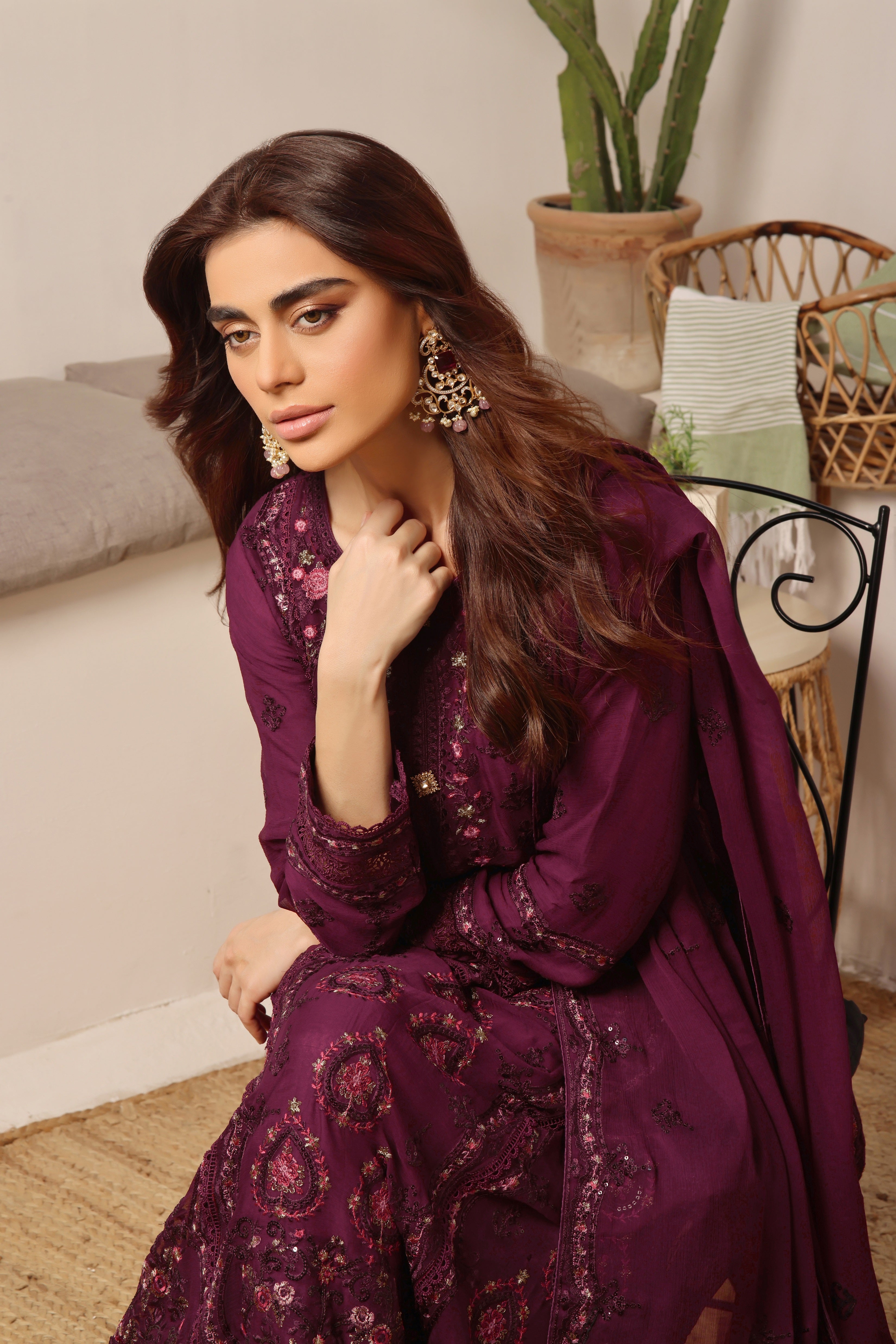 Wardah Uzair Embroidered Chiffon Maxi Dress Zavera WAR44