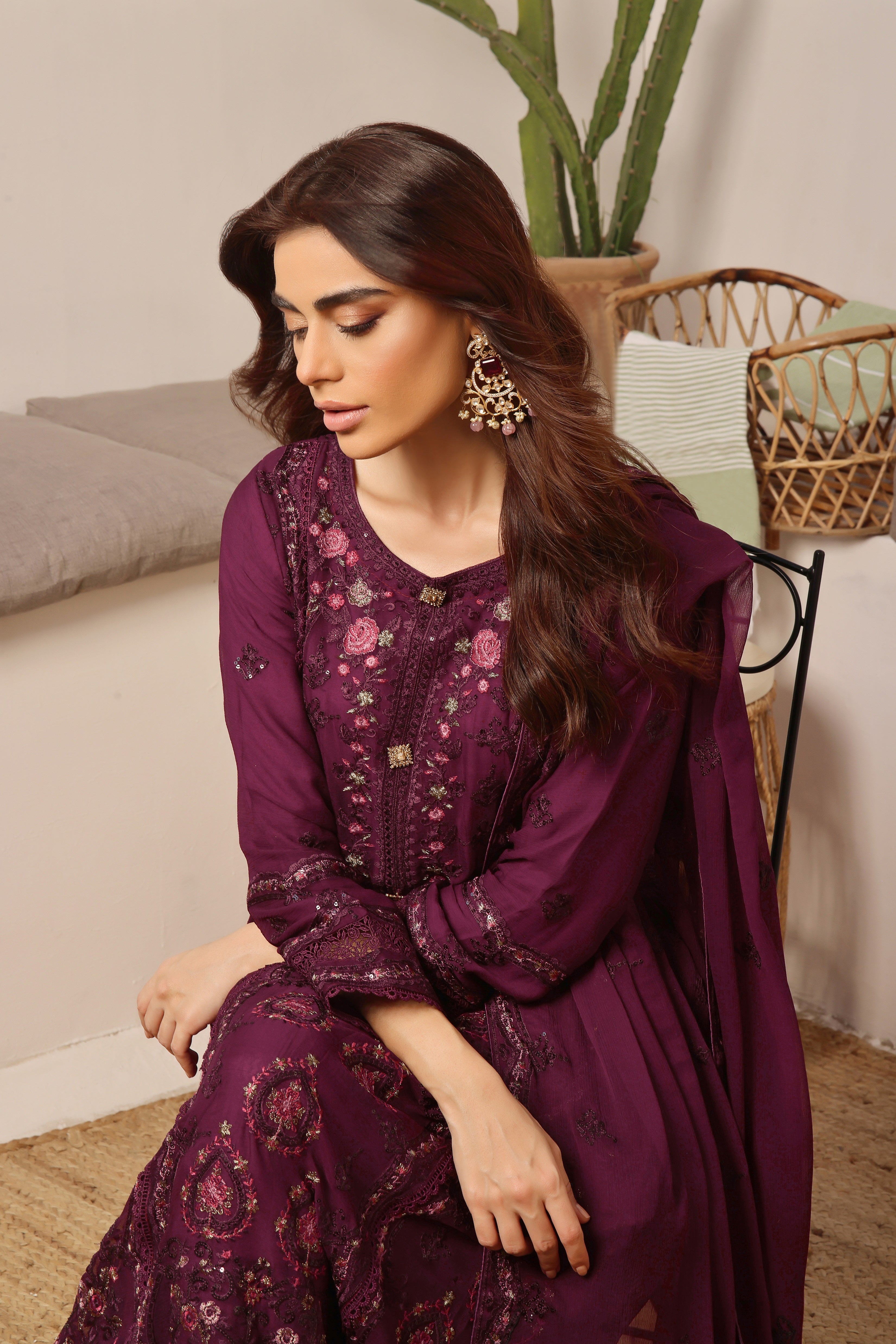 Wardah Uzair Embroidered Chiffon Maxi Dress Zavera WAR44