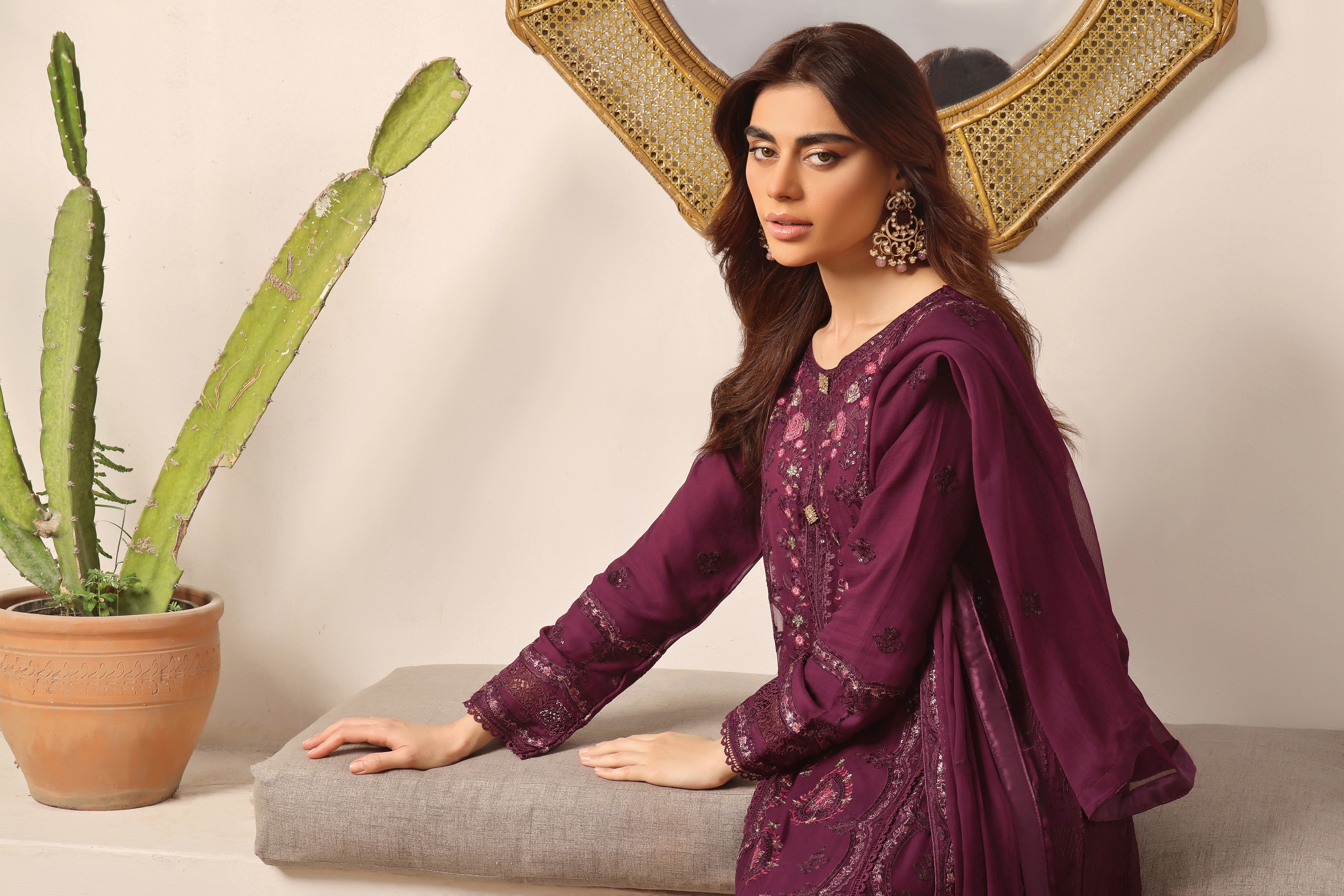 Wardah Uzair Embroidered Chiffon Maxi Dress Zavera WAR44