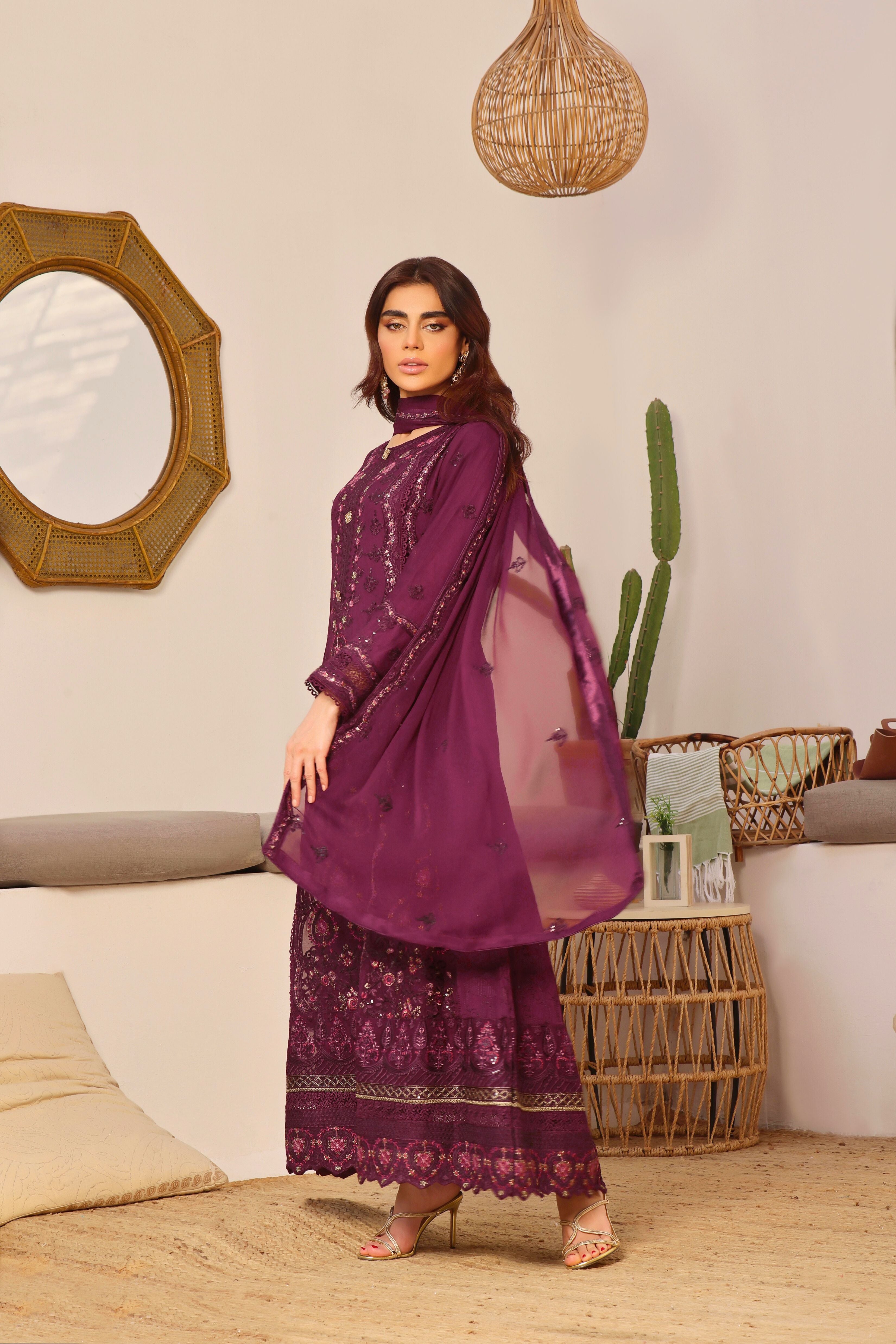 Wardah Uzair Embroidered Chiffon Maxi Dress Zavera WAR44