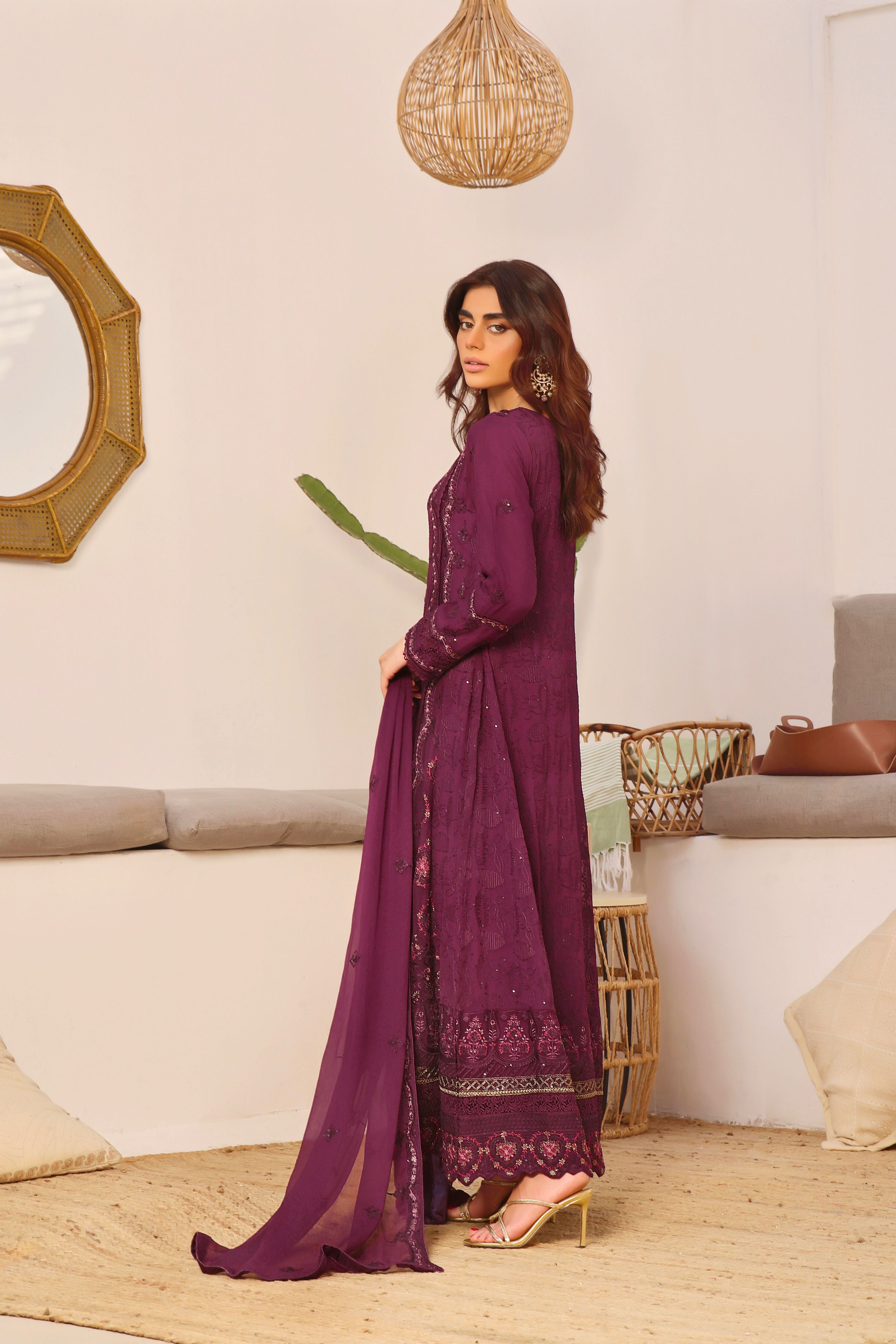 Wardah Uzair Embroidered Chiffon Maxi Dress Zavera WAR44