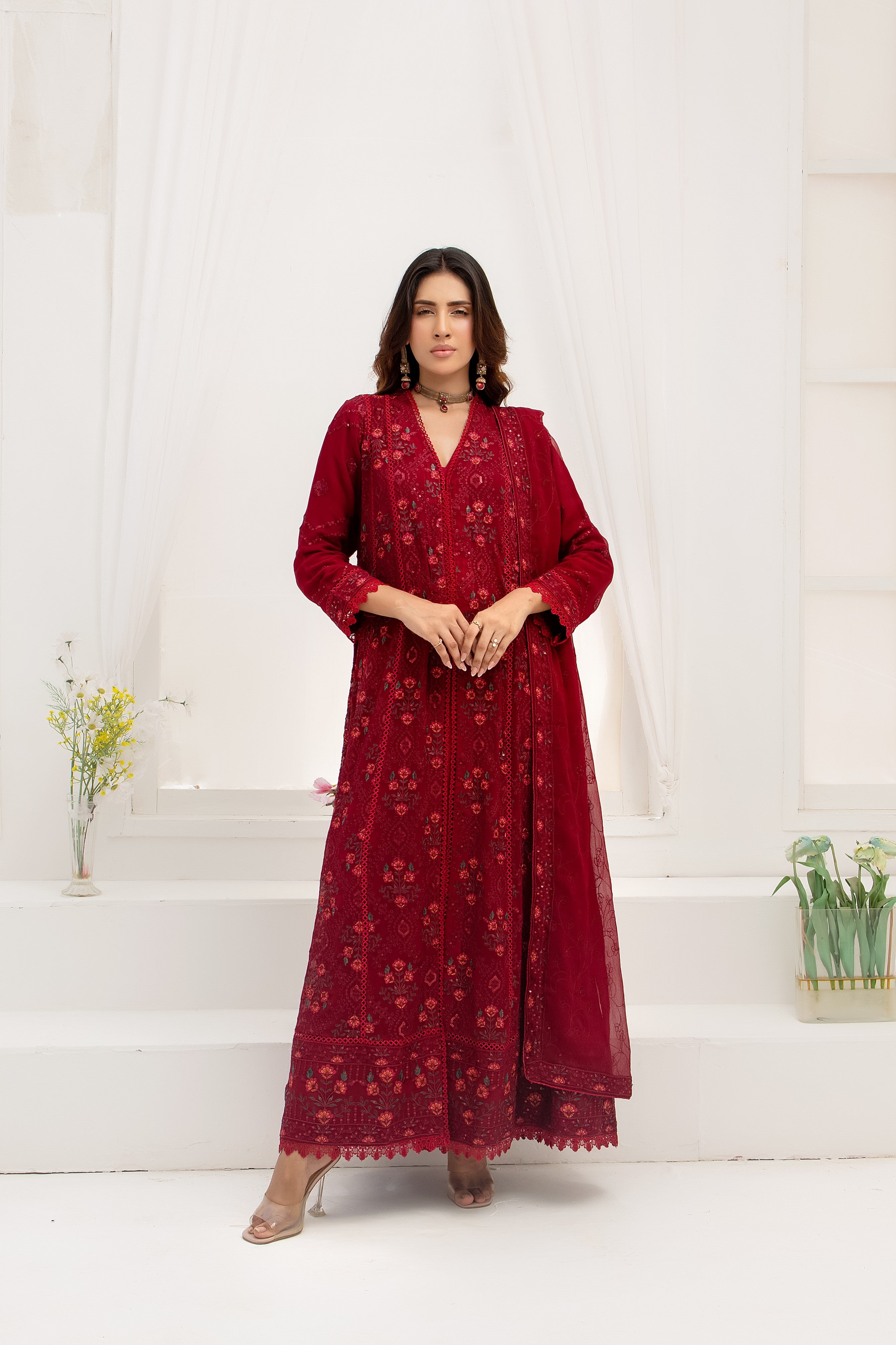 Wardah Uzair Embroidered Chiffon Maxi Dress WAR55