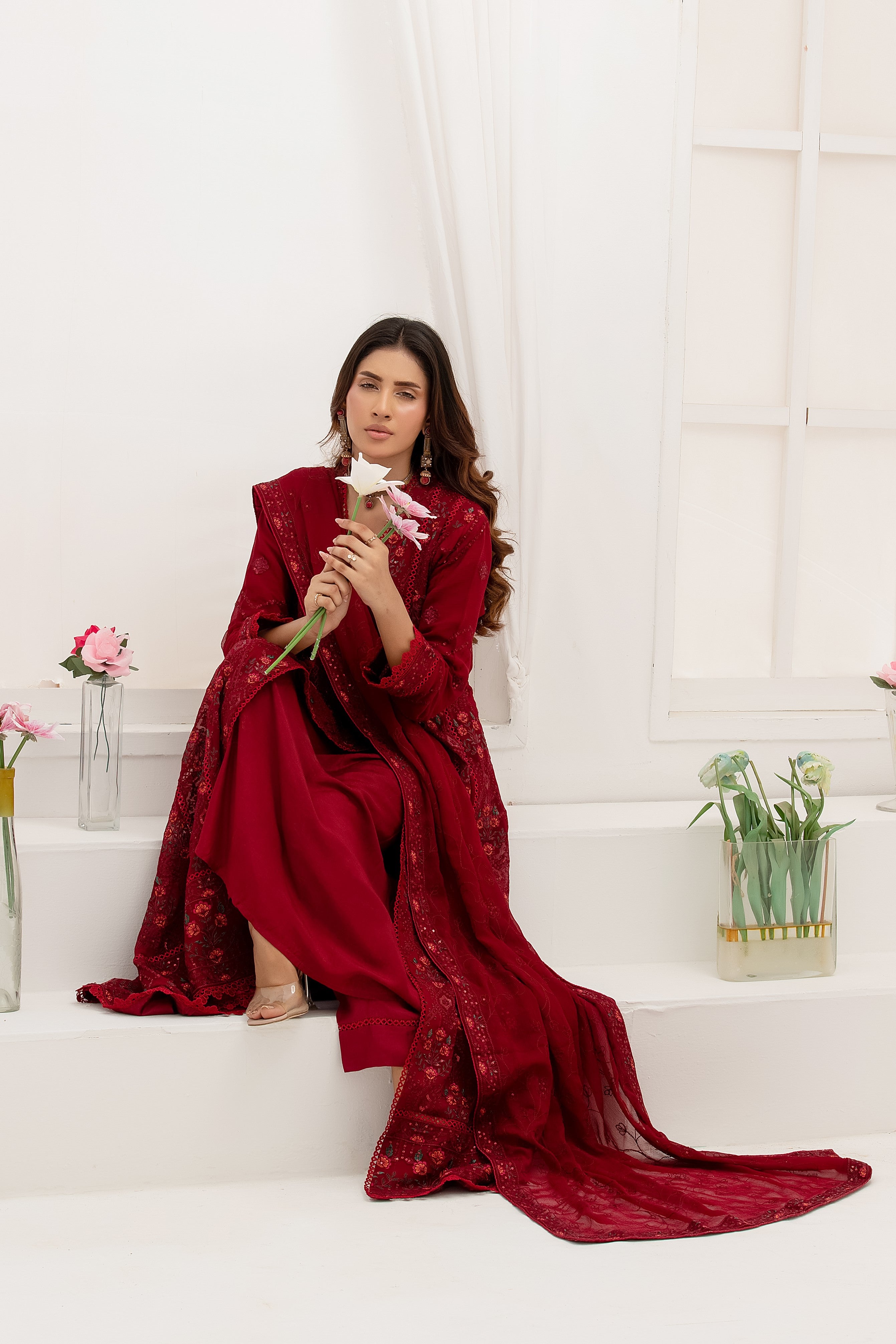 Wardah Uzair Embroidered Chiffon Maxi Dress WAR55