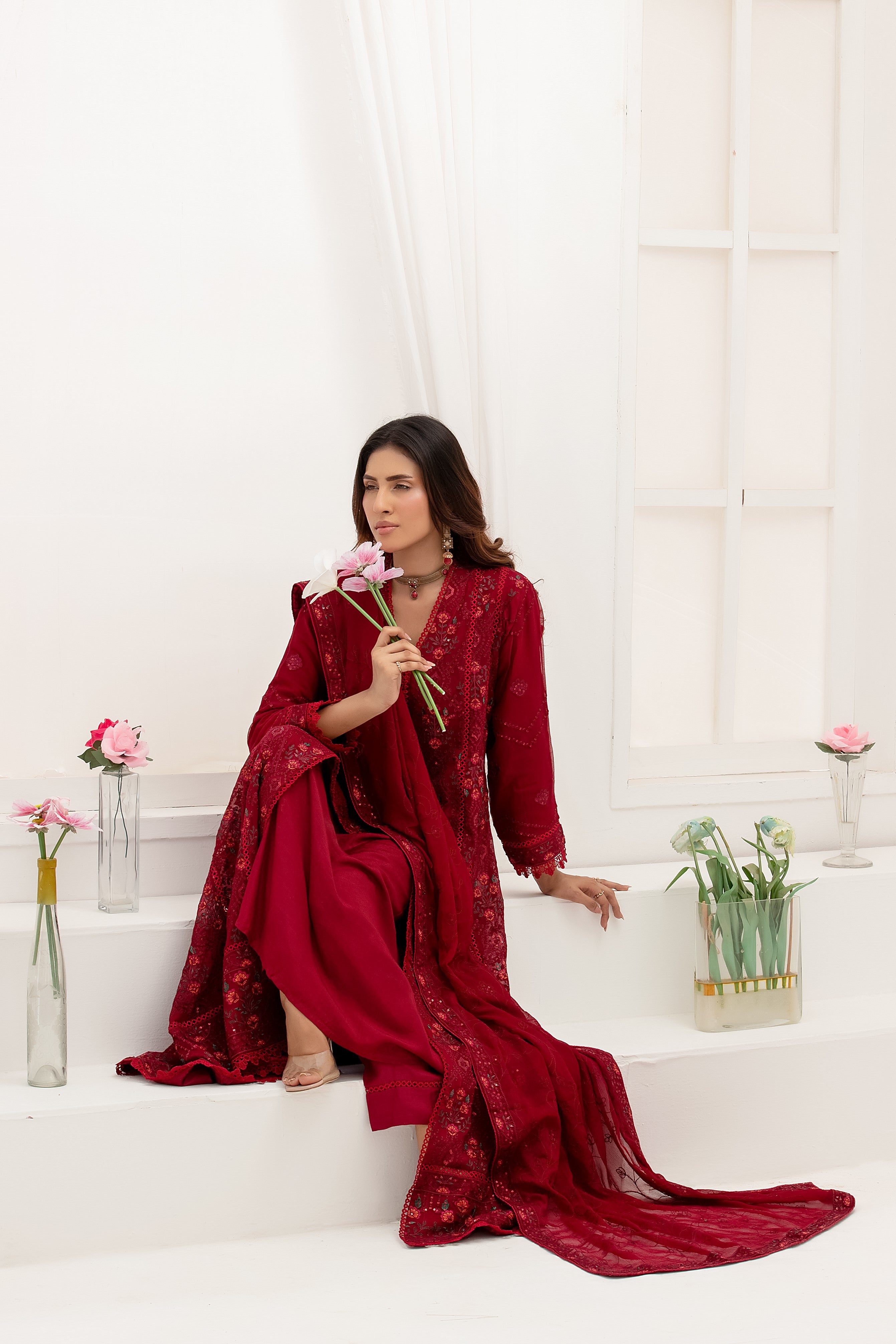 Wardah Uzair Embroidered Chiffon Maxi Dress WAR55