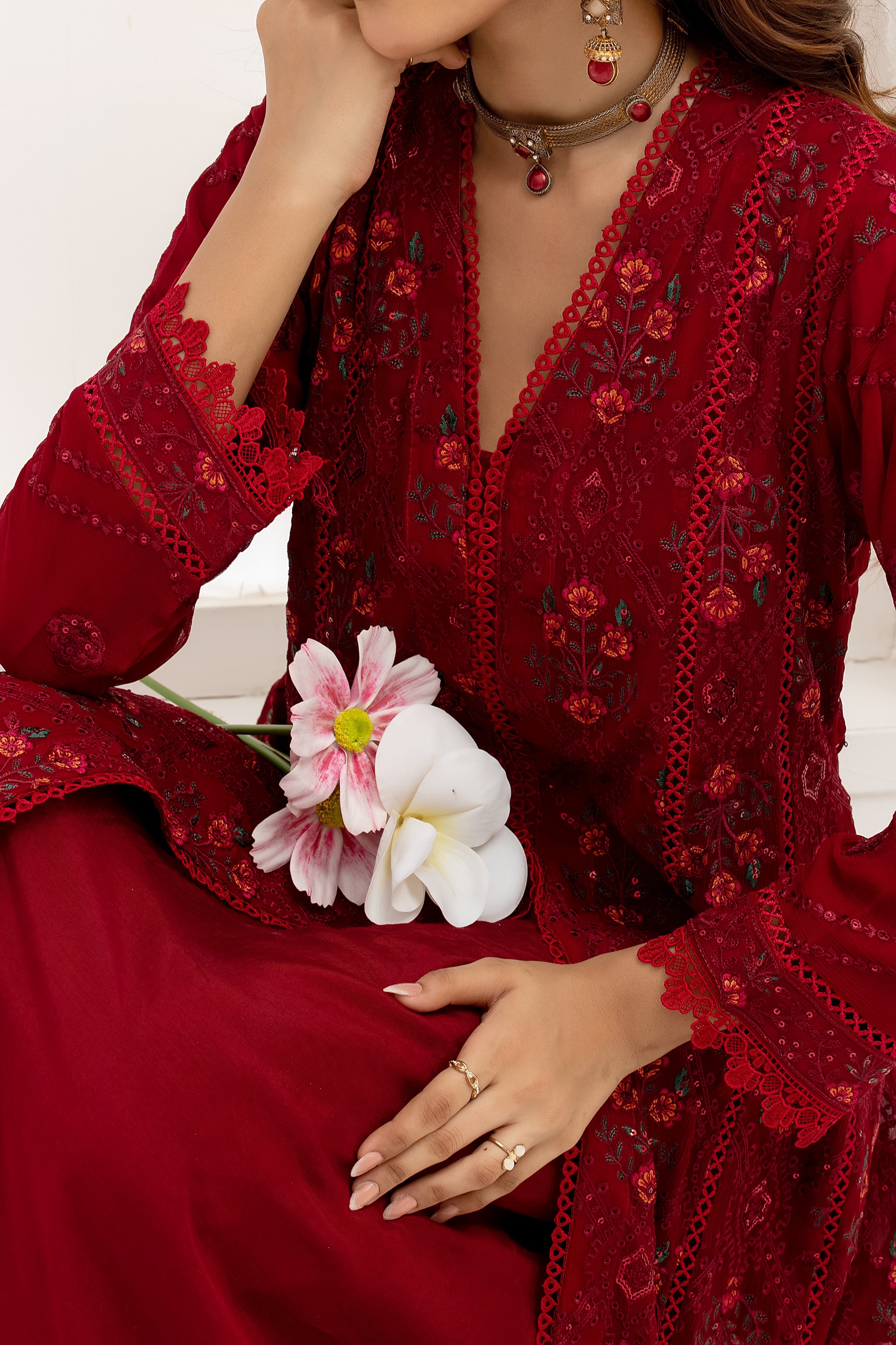 Wardah Uzair Embroidered Chiffon Maxi Dress WAR55