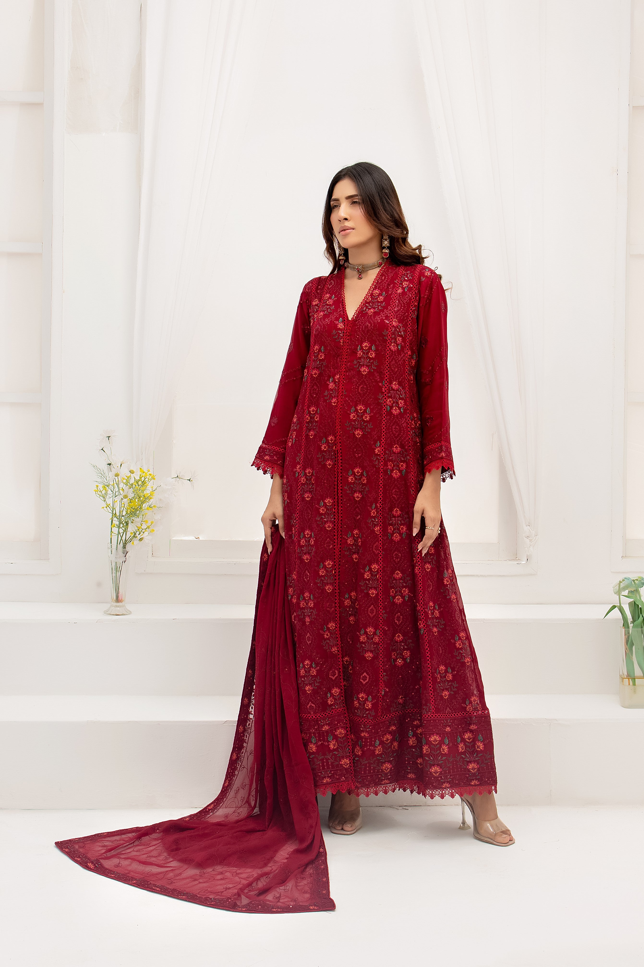 Wardah Uzair Embroidered Chiffon Maxi Dress WAR55