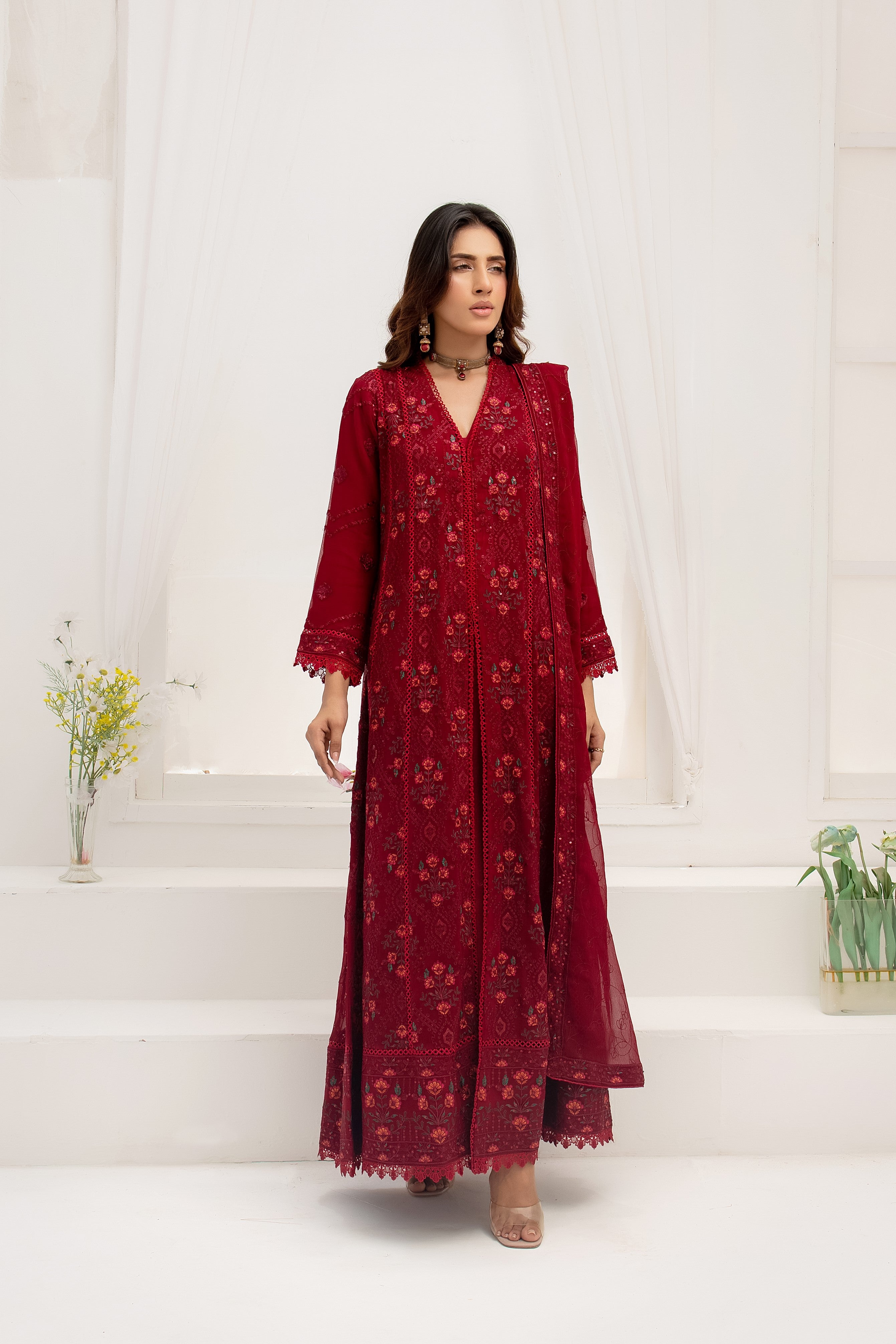 Wardah Uzair Embroidered Chiffon Maxi Dress WAR55
