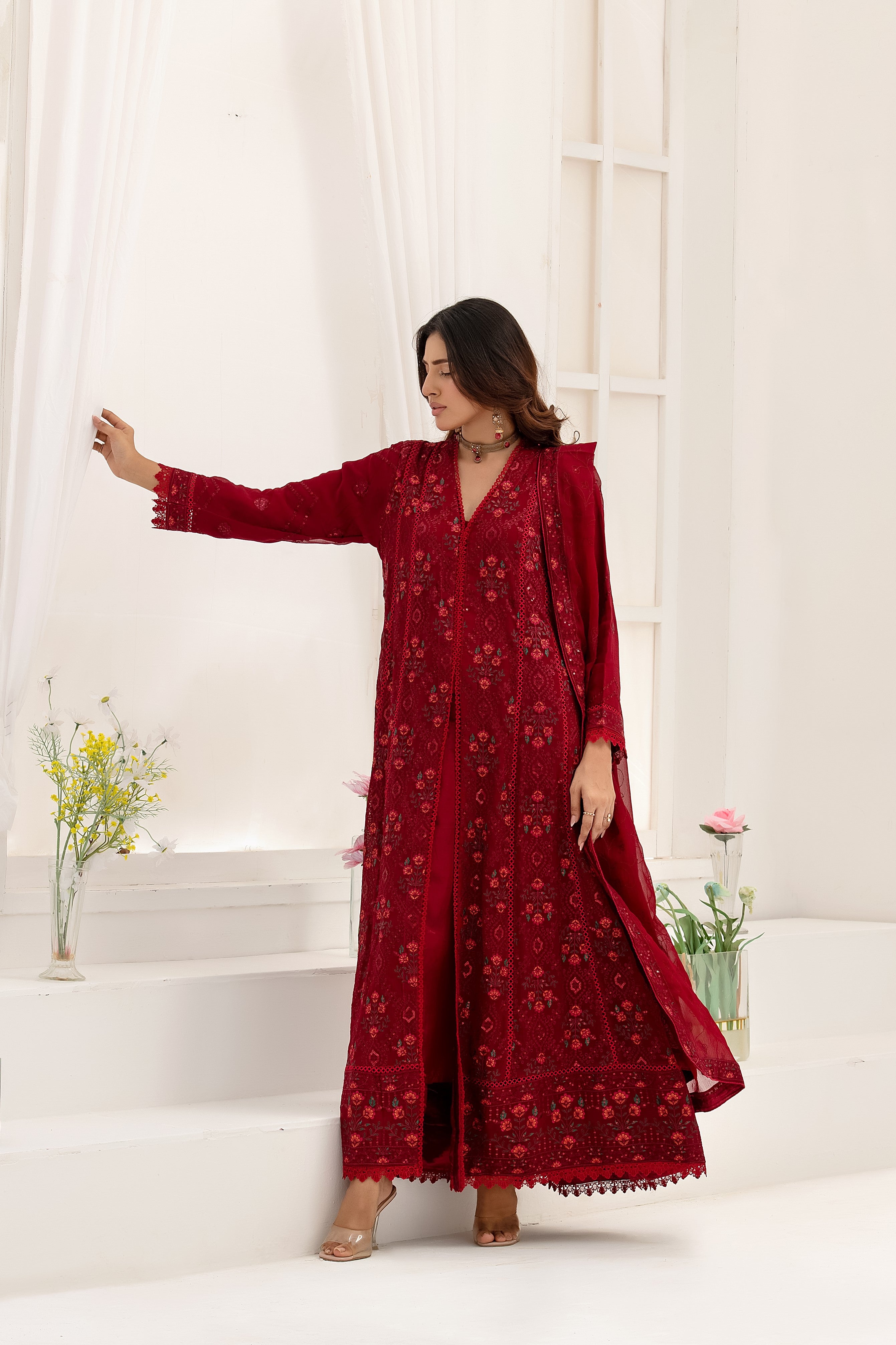 Wardah Uzair Embroidered Chiffon Maxi Dress WAR55