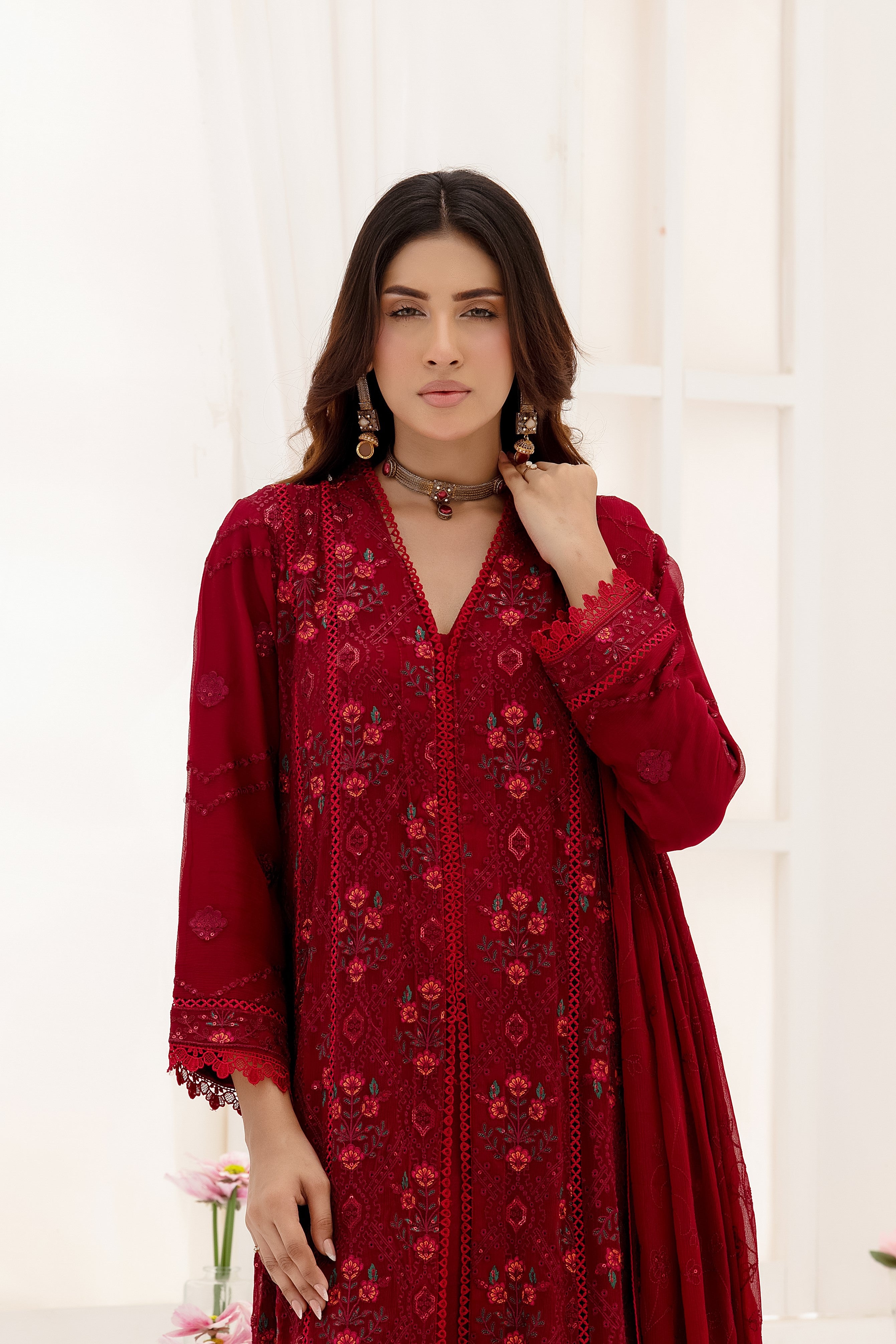 Wardah Uzair Embroidered Chiffon Maxi Dress WAR55