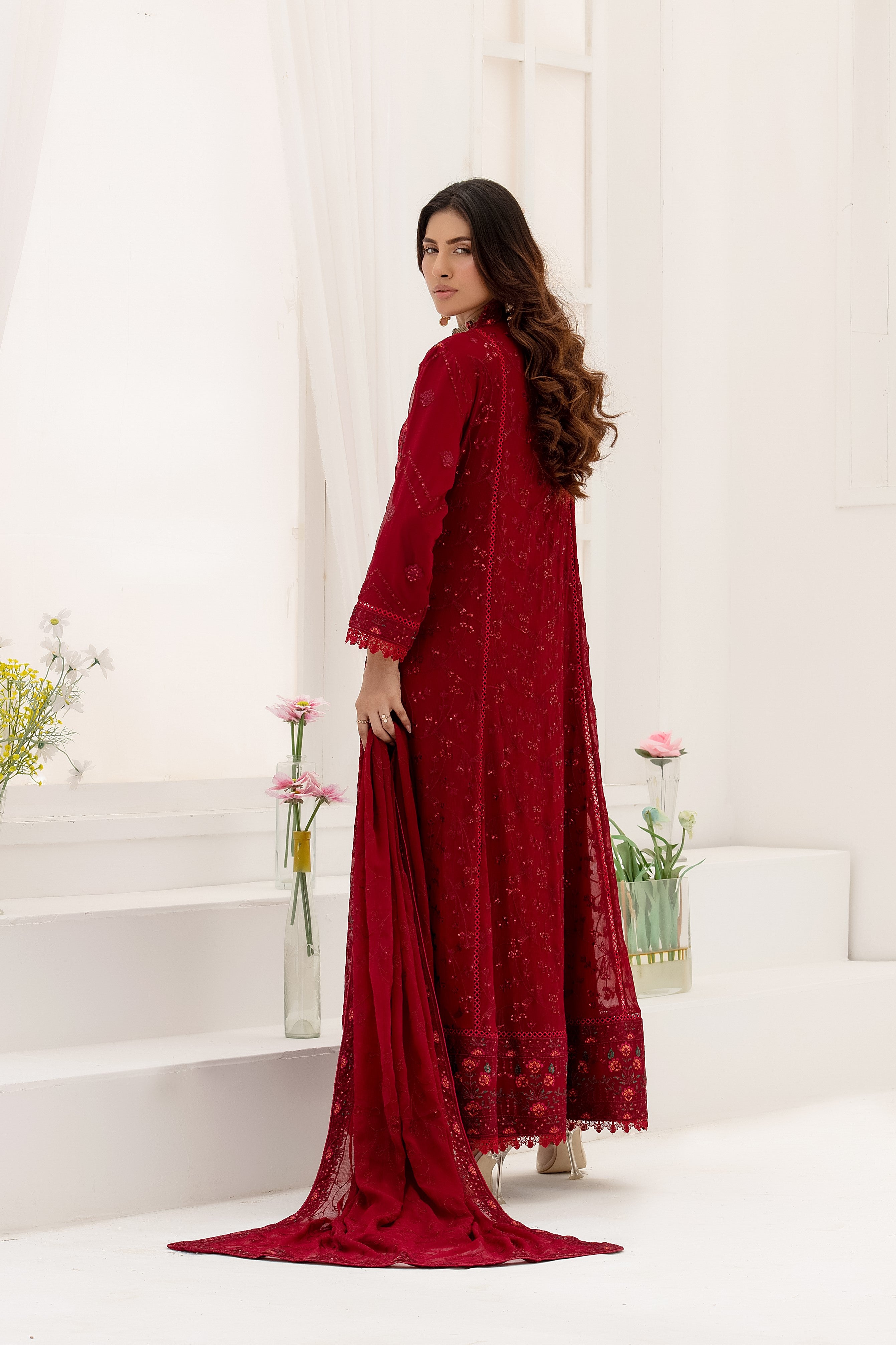 Wardah Uzair Embroidered Chiffon Maxi Dress WAR55