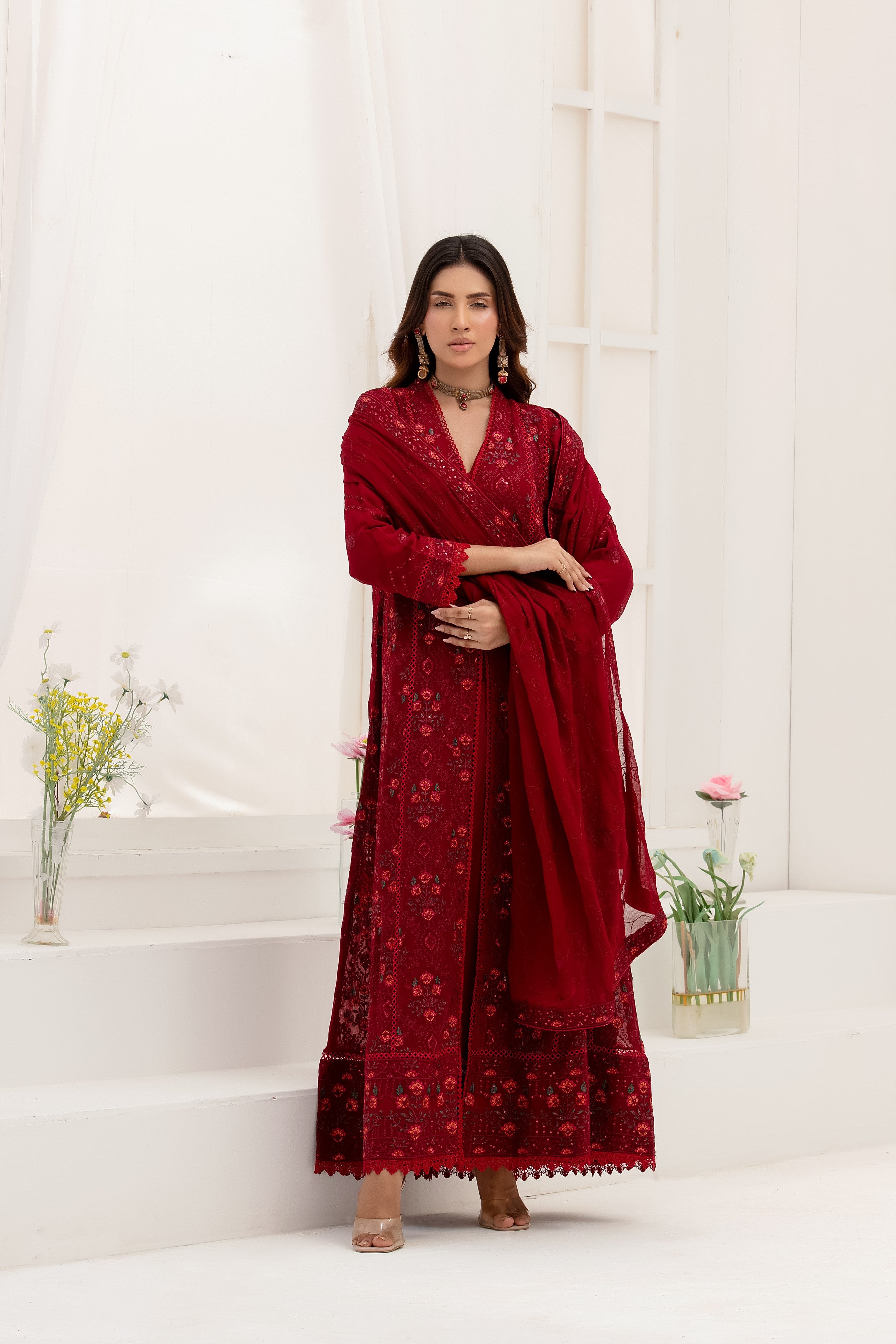 Wardah Uzair Embroidered Chiffon Maxi Dress WAR55